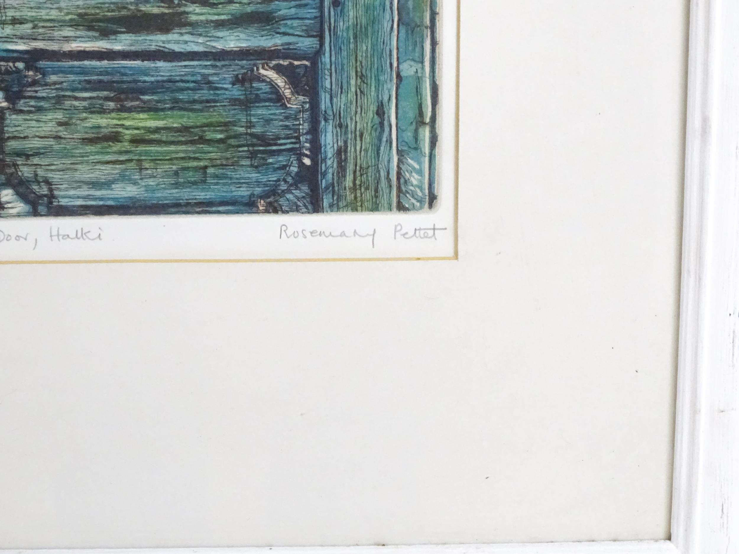 Rosemary Pettet, 20th century, Limited edition colour etching, Greek Door, Halki. Signed, titled and - Image 5 of 5