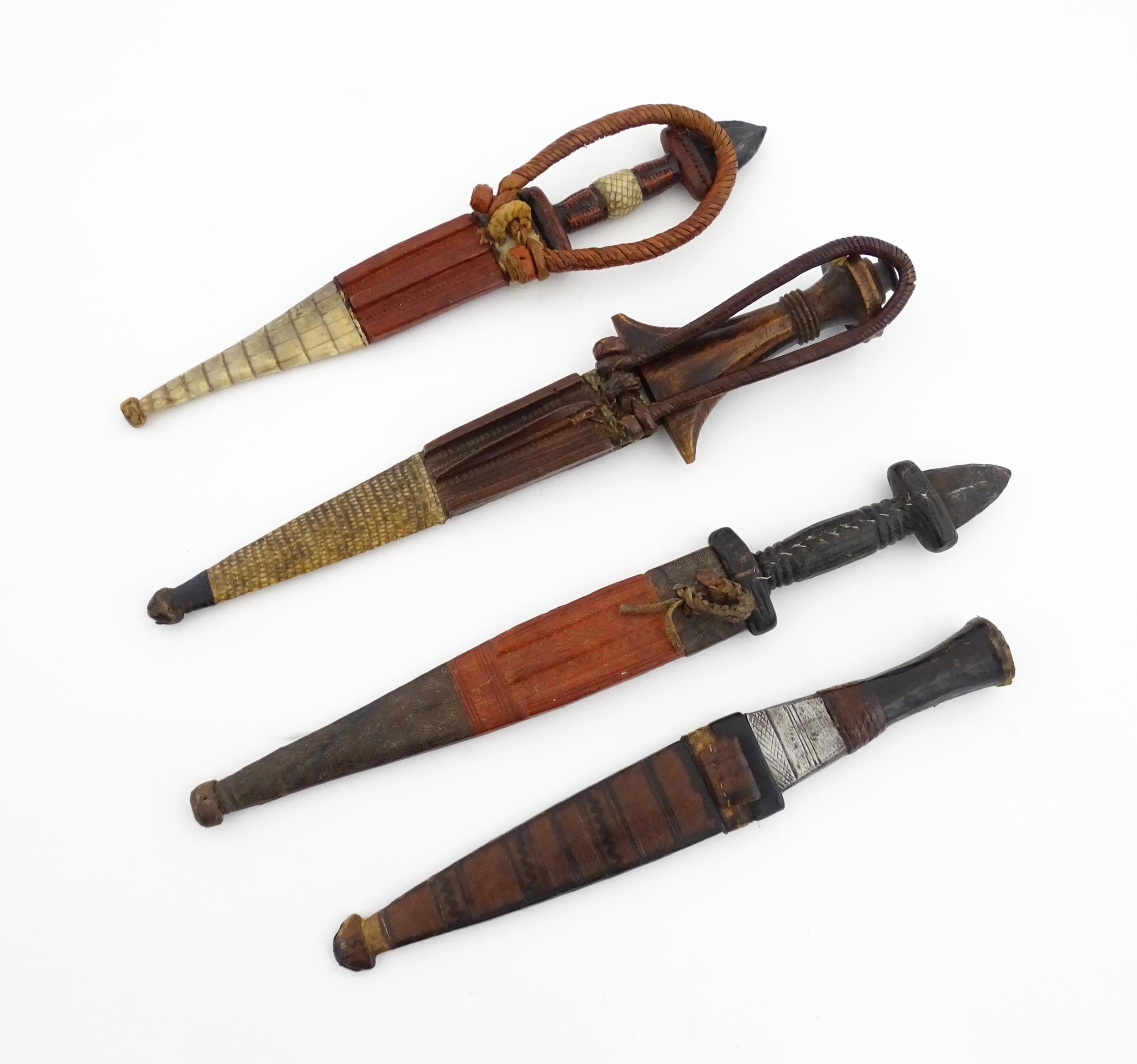 Ethnographic / Native / Tribal : Four assorted African / Sudanese arm knives / daggers, with leather - Image 3 of 12