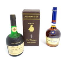 A boxed 680ml bottle of Courvoisier Napoleon cognac brandy, together with a 70cl bottle of