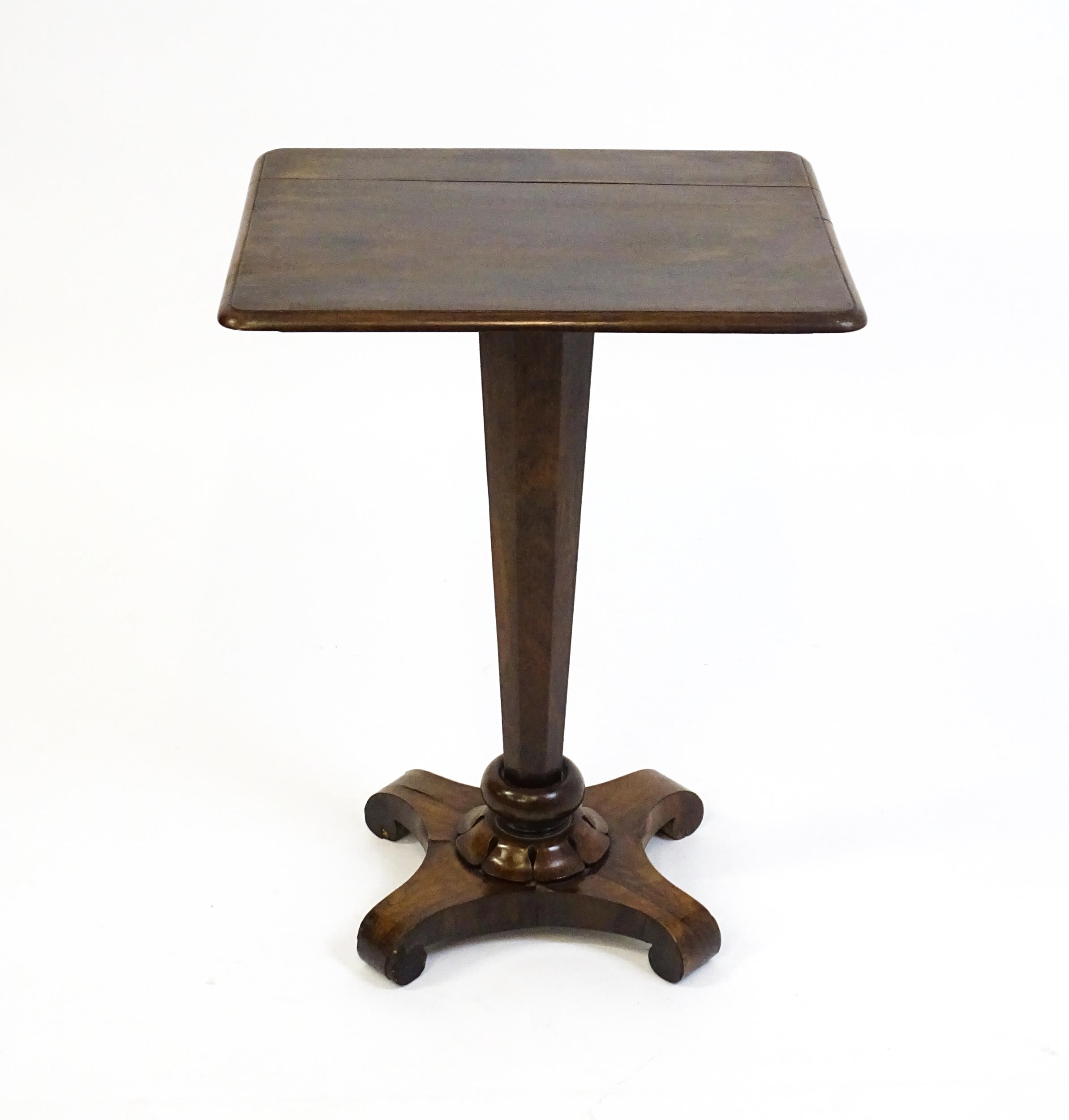 A 19thC rosewood occasional table with a canted pedestal above a carved plinth and quatre form - Image 2 of 6