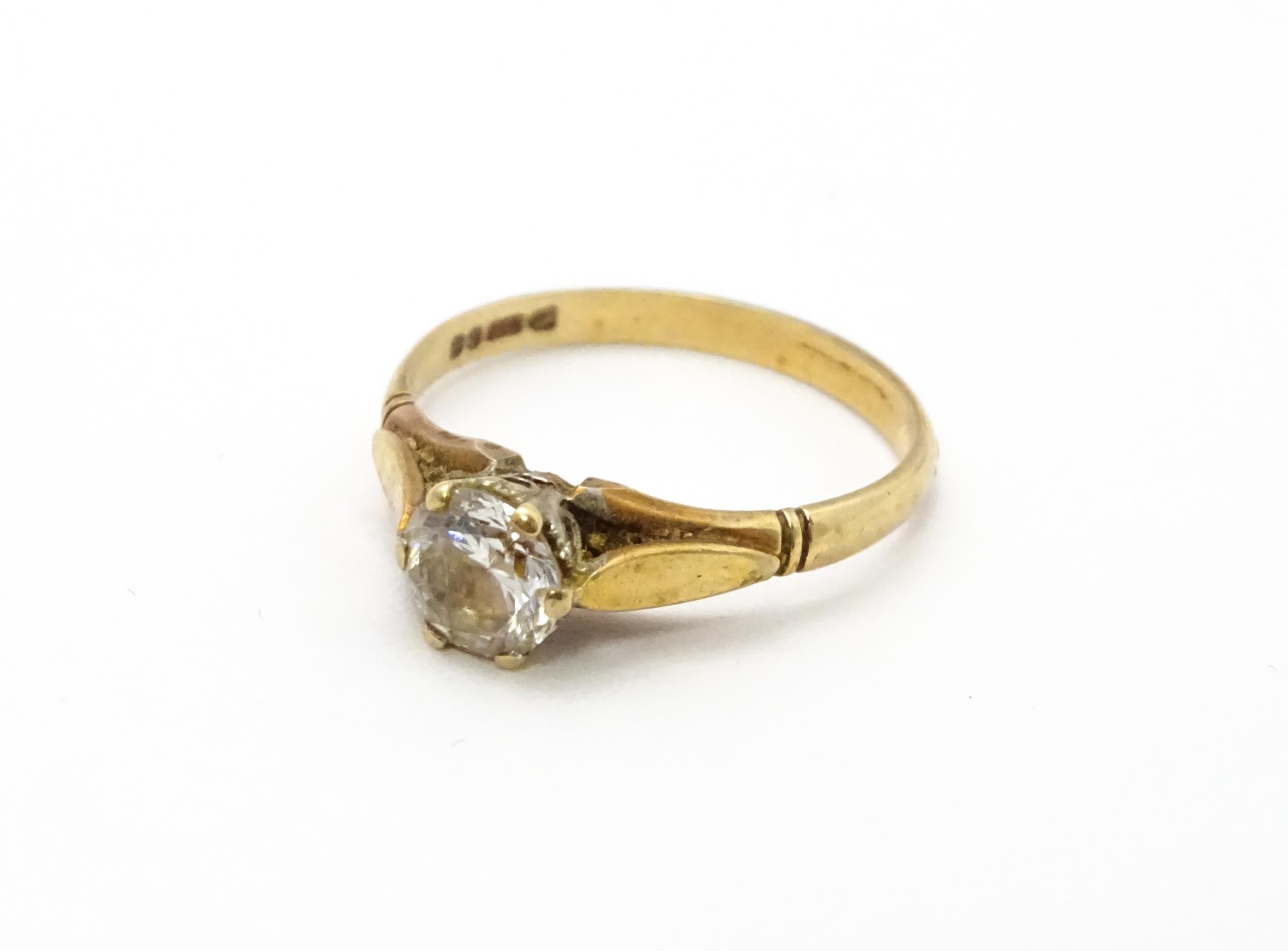 A 9ct gold ring set with white stone solitaire. Ring size approx. N Please Note - we do not make - Image 4 of 7