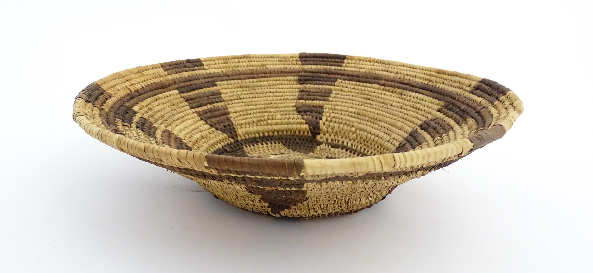 Ethnographic / Native / Tribal: A woven basket bowl with geometric banded detail, possibly Native - Image 2 of 11