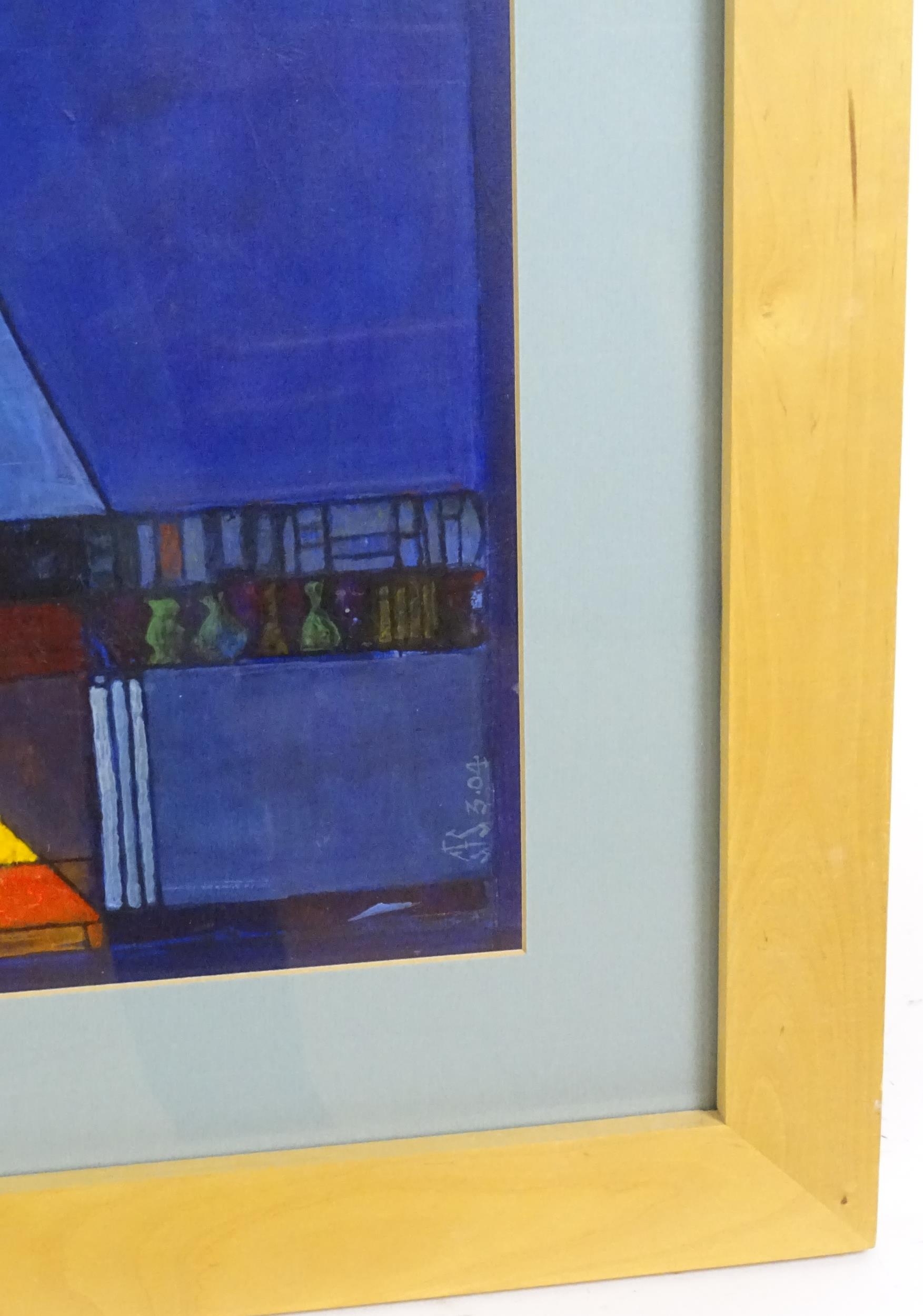 S. F. Smith, 20th century, Acrylic, Fire Side, An abstract interior scene with fireplace. Signed - Image 4 of 4