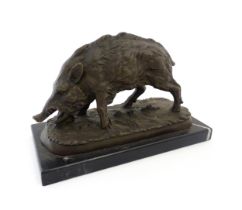 A 20thC cast model of a wild boar, after Pierre Jules Mene. Cast signature Mene to base. Approx. 5