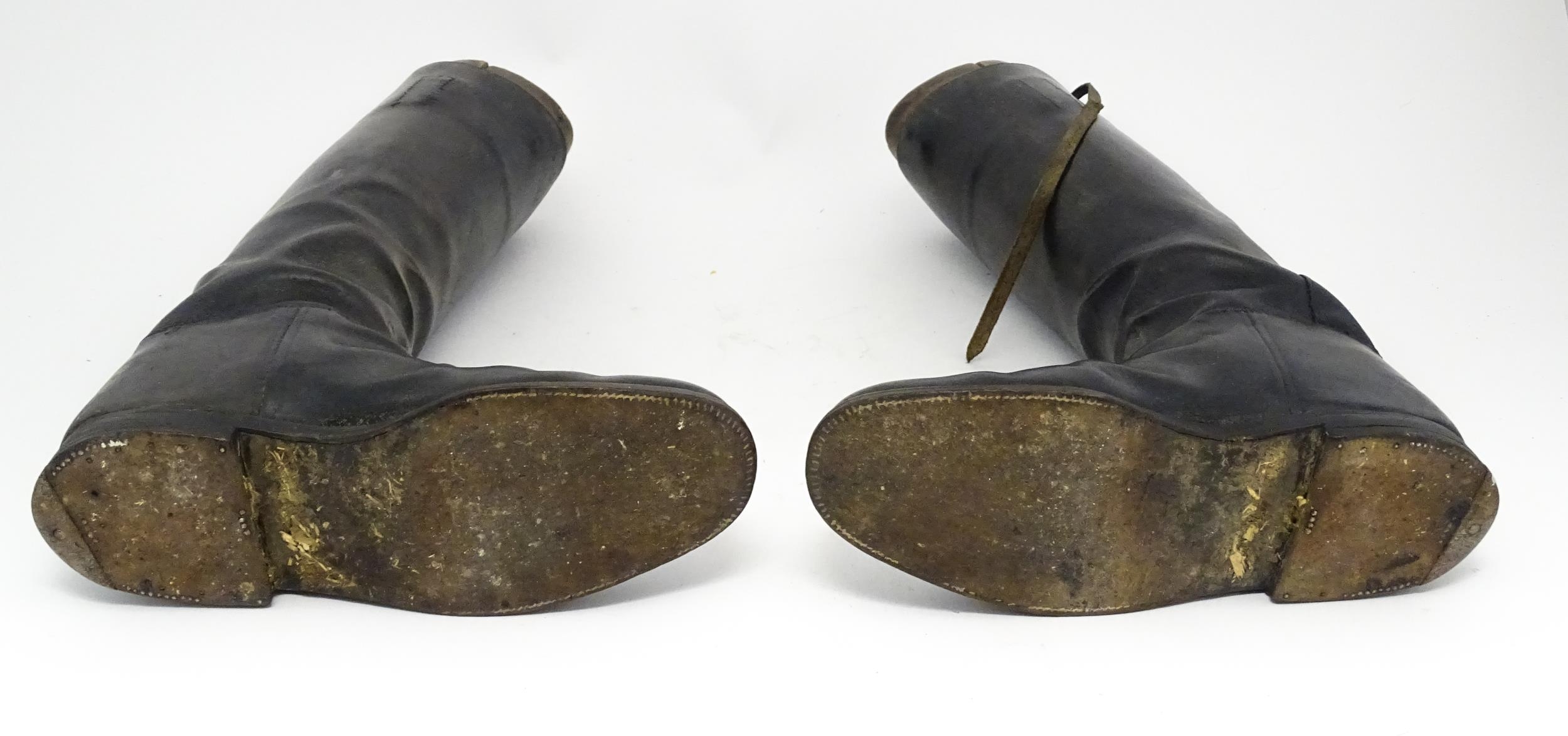 An early 20thC pair of black leather riding boots with trees, approx size 10 (2) Please Note - we do - Image 9 of 10