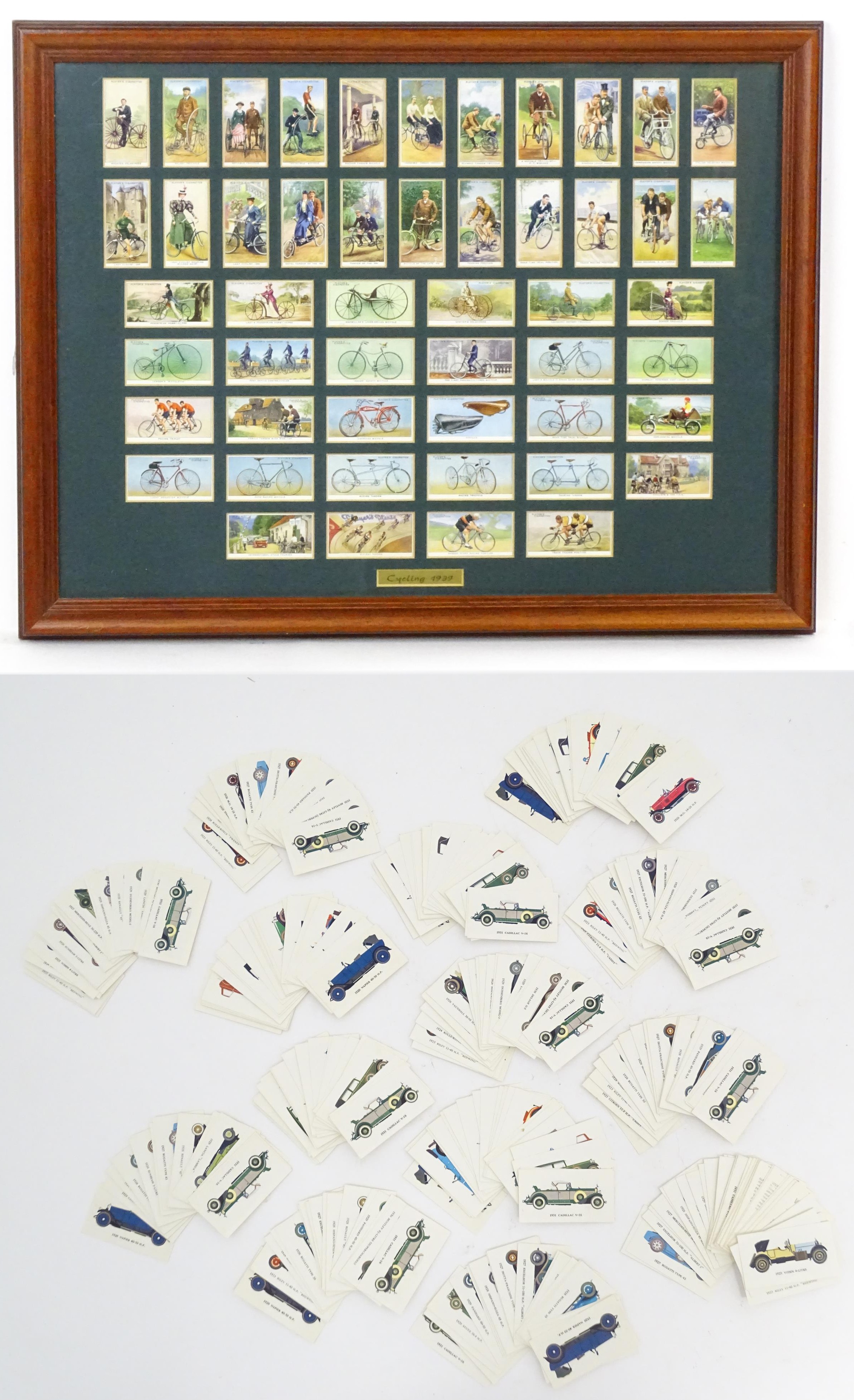 A quantity of Players & Sons cigarette cards from the Cycling series, framed. Together with a