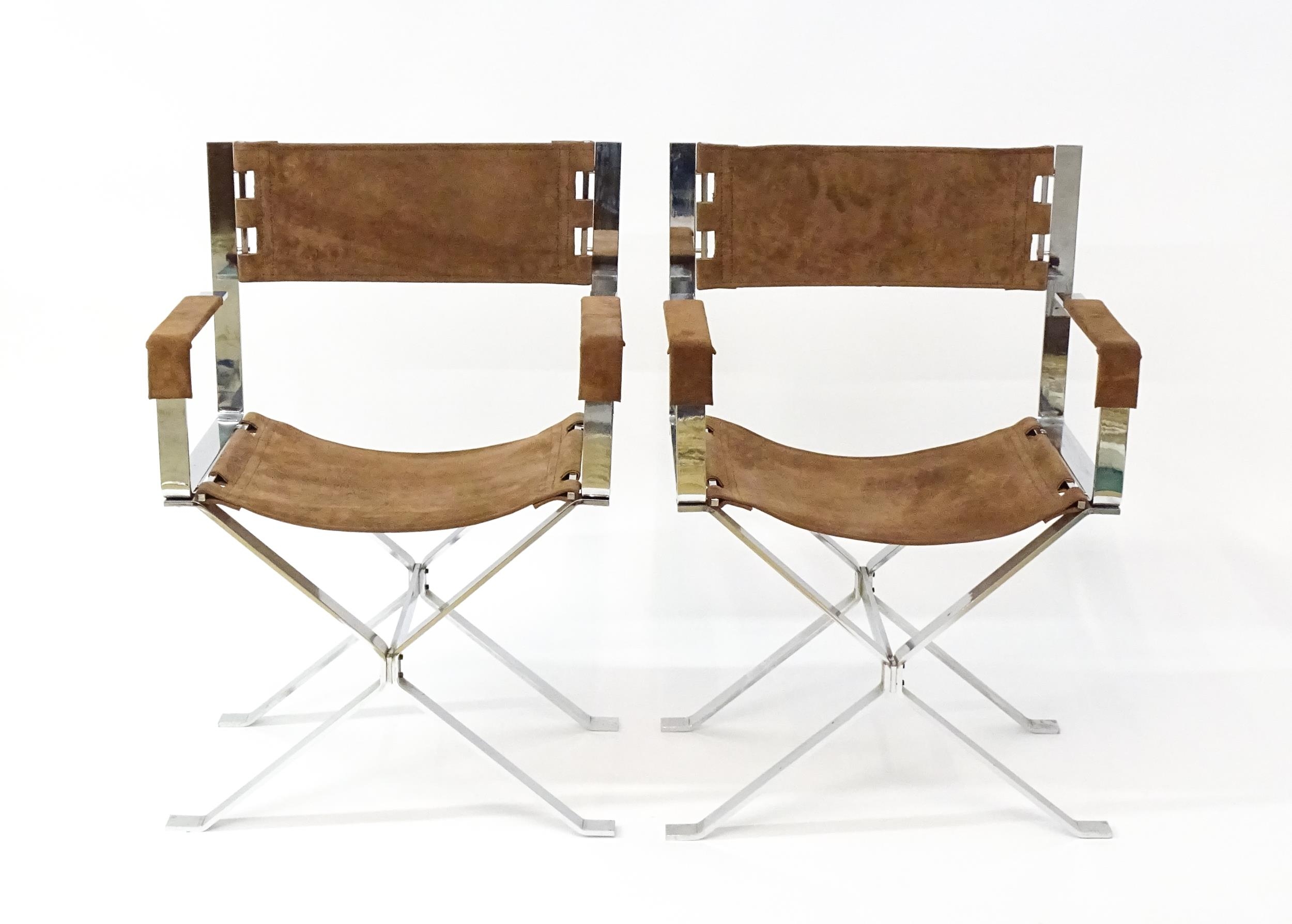 A pair of Alessandro Albrizzi designed directors chairs with chrome frames and suede upholstery - Image 5 of 6