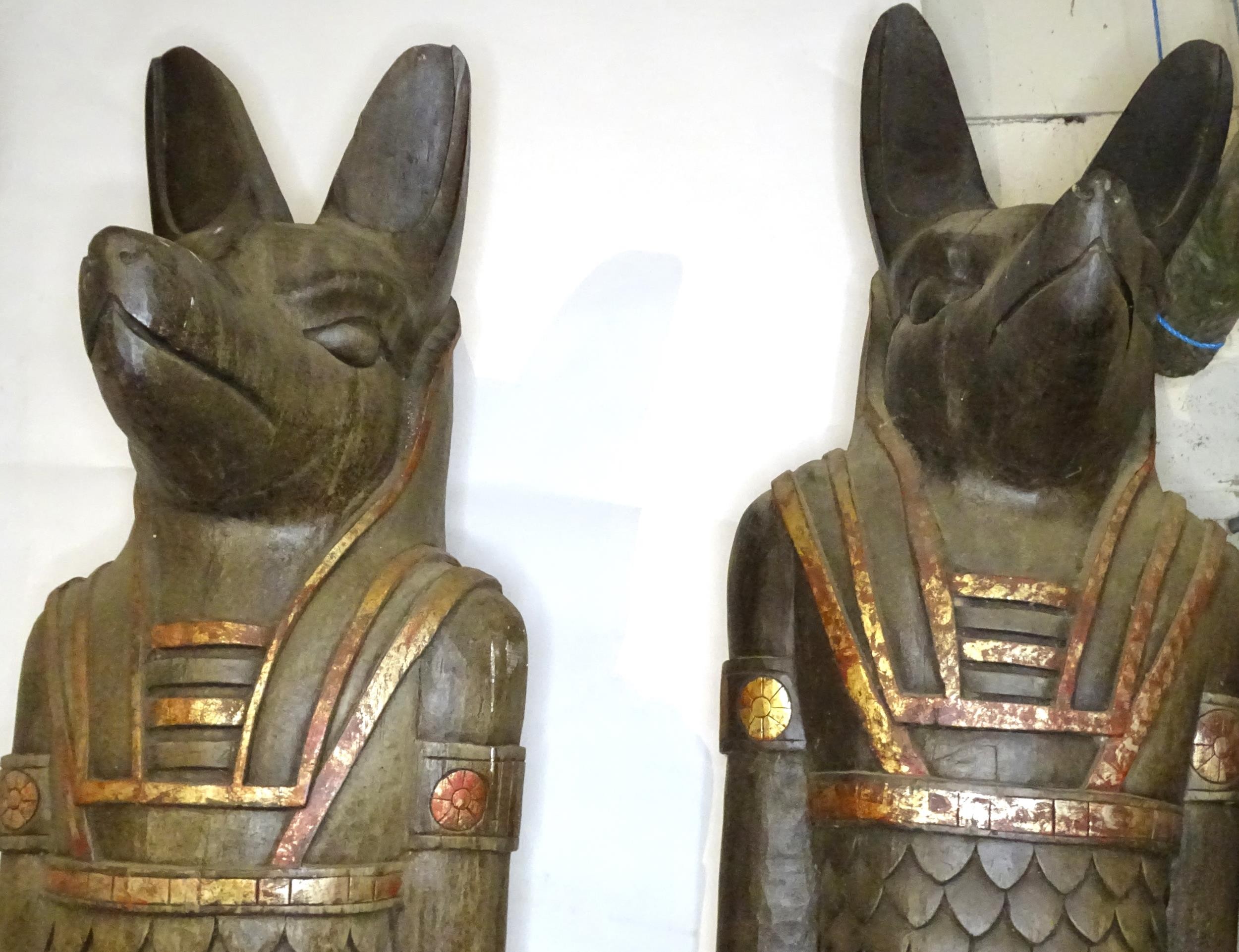 A pair of very large 20thC carved wooden standing Anubis / Ancient Egyptian dog god statues with - Image 11 of 52