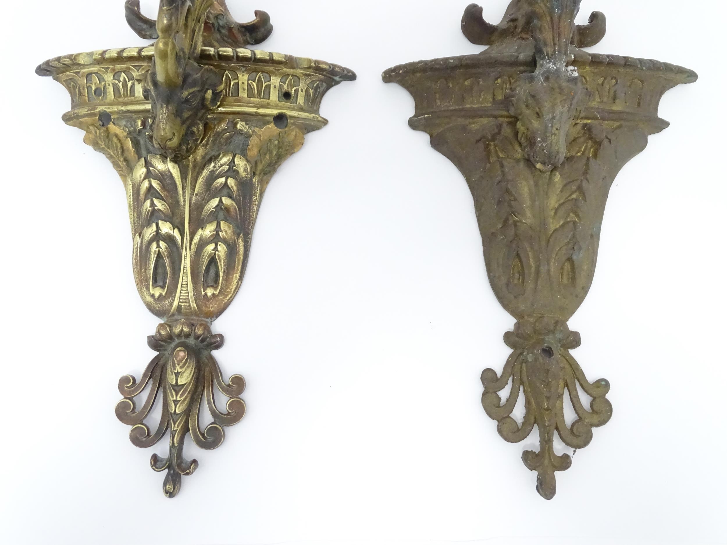 Two cast wall sconces with urn and rams head detail. Approx. 12" high (2) Please Note - we do not - Image 7 of 9