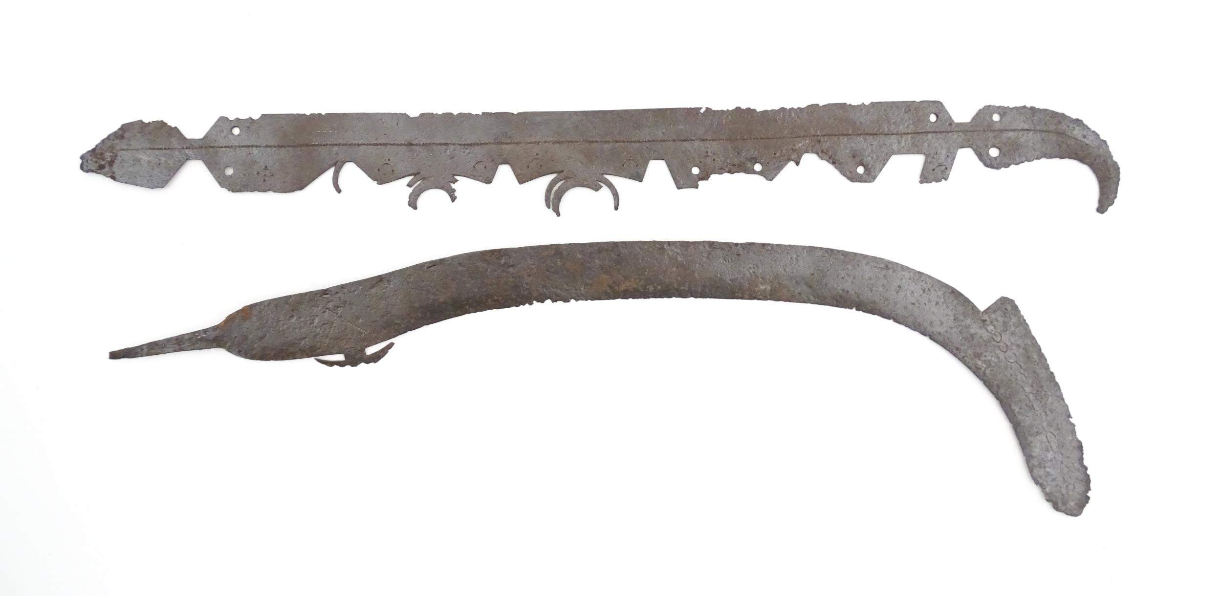 Two old blades, one of curved form, possibly Oriental in origin. Largest approx. 23 1/2" long (2) - Image 4 of 9