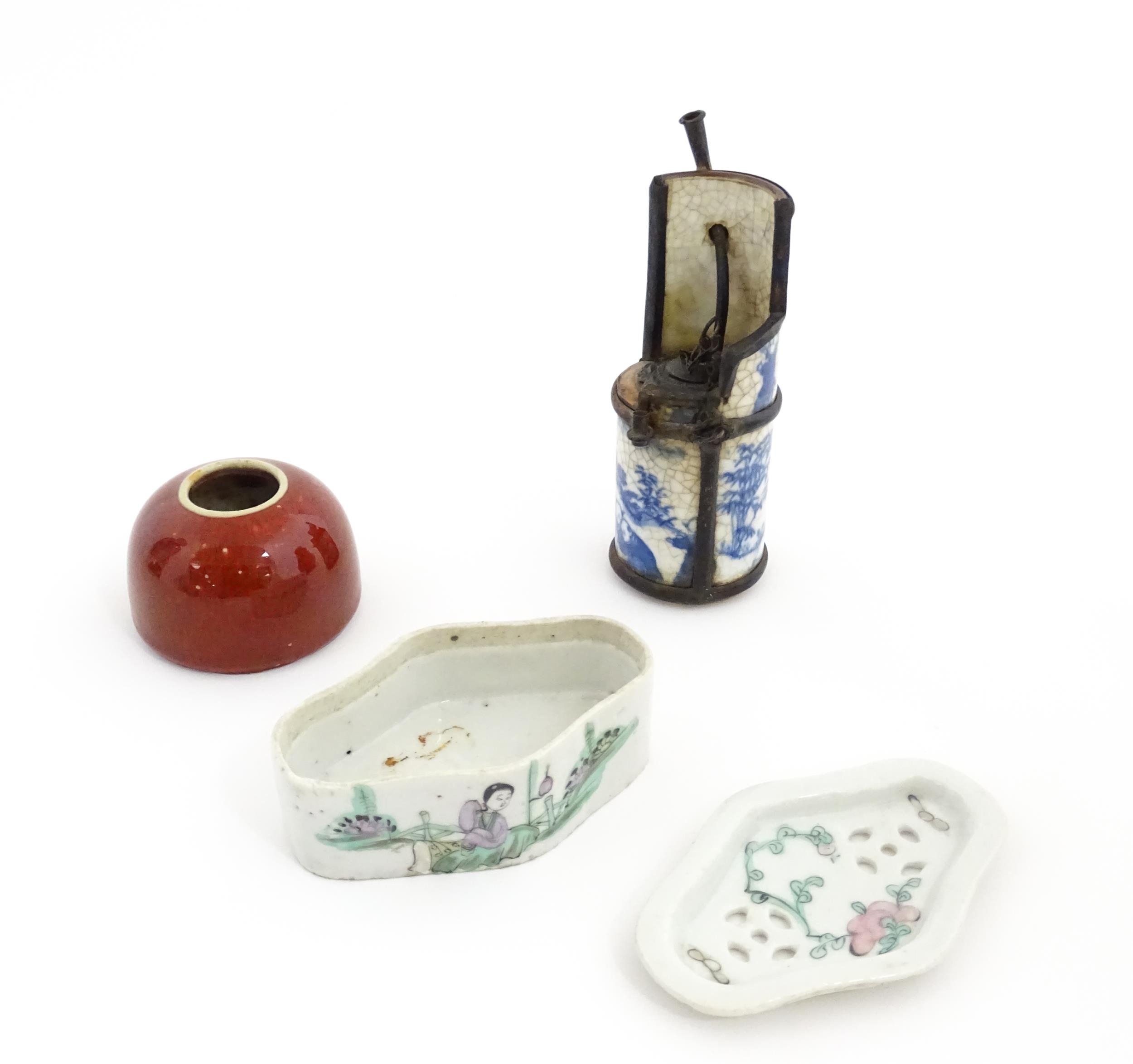 Three Chinese items comprising a cricket box decorated with a figure, flowers and Character - Image 4 of 27