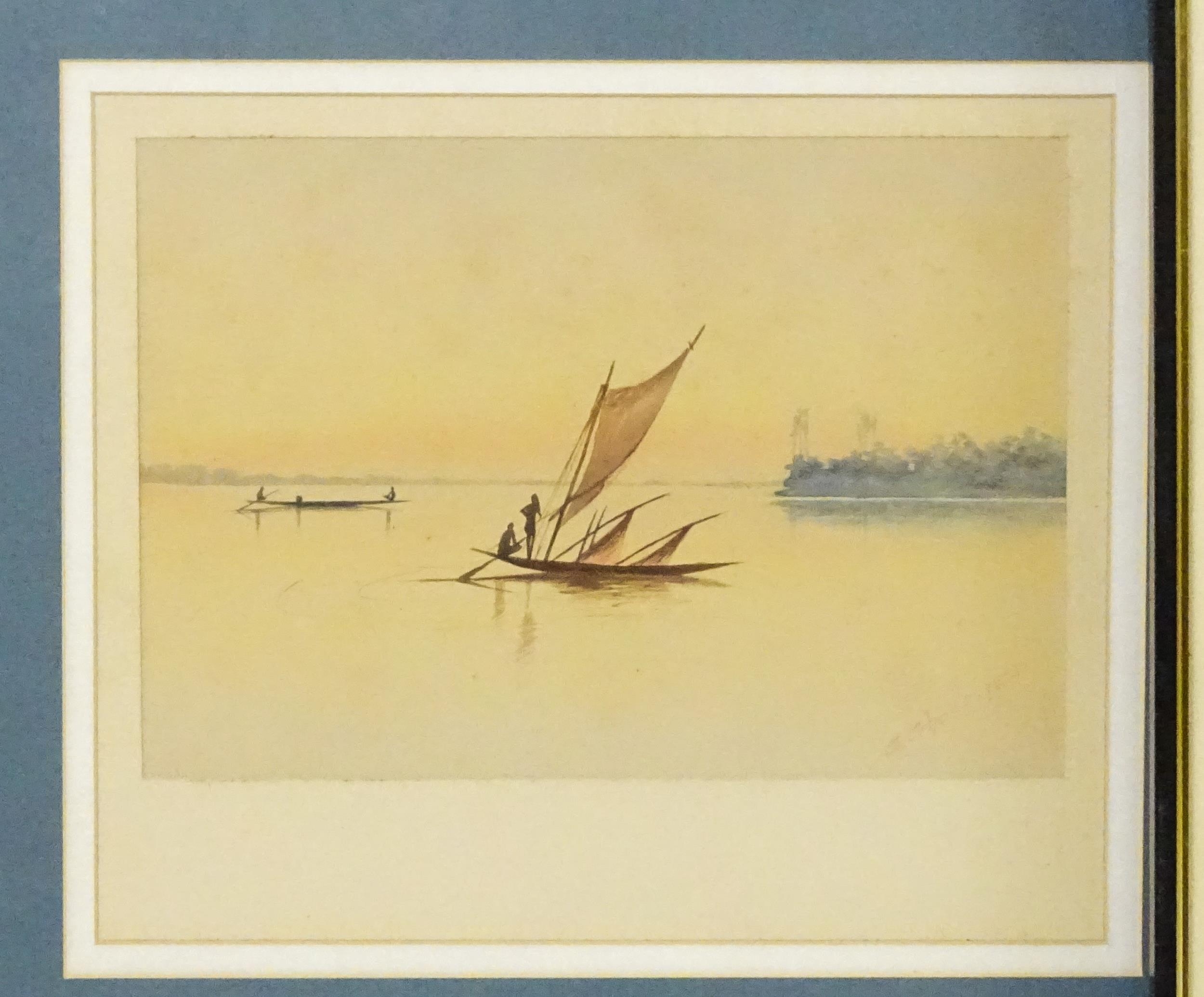 G. Ghose, Early 20th century, Indian School, Watercolours, Three river scenes with fishing boats and - Image 5 of 8