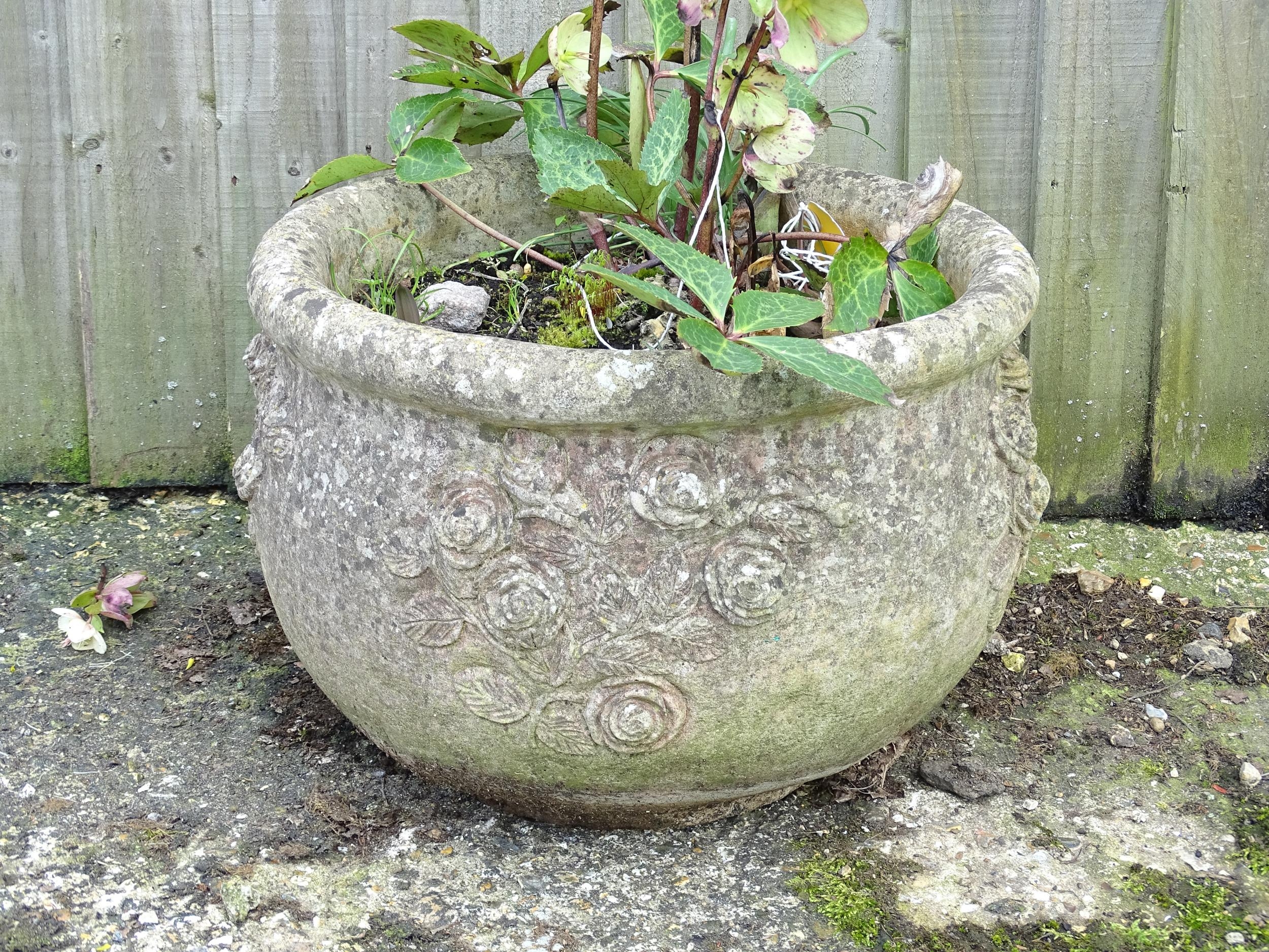 Garden & Architectural : a reconstituted stone planter, approx 13" tall, 18" in diameter Please Note - Image 2 of 7