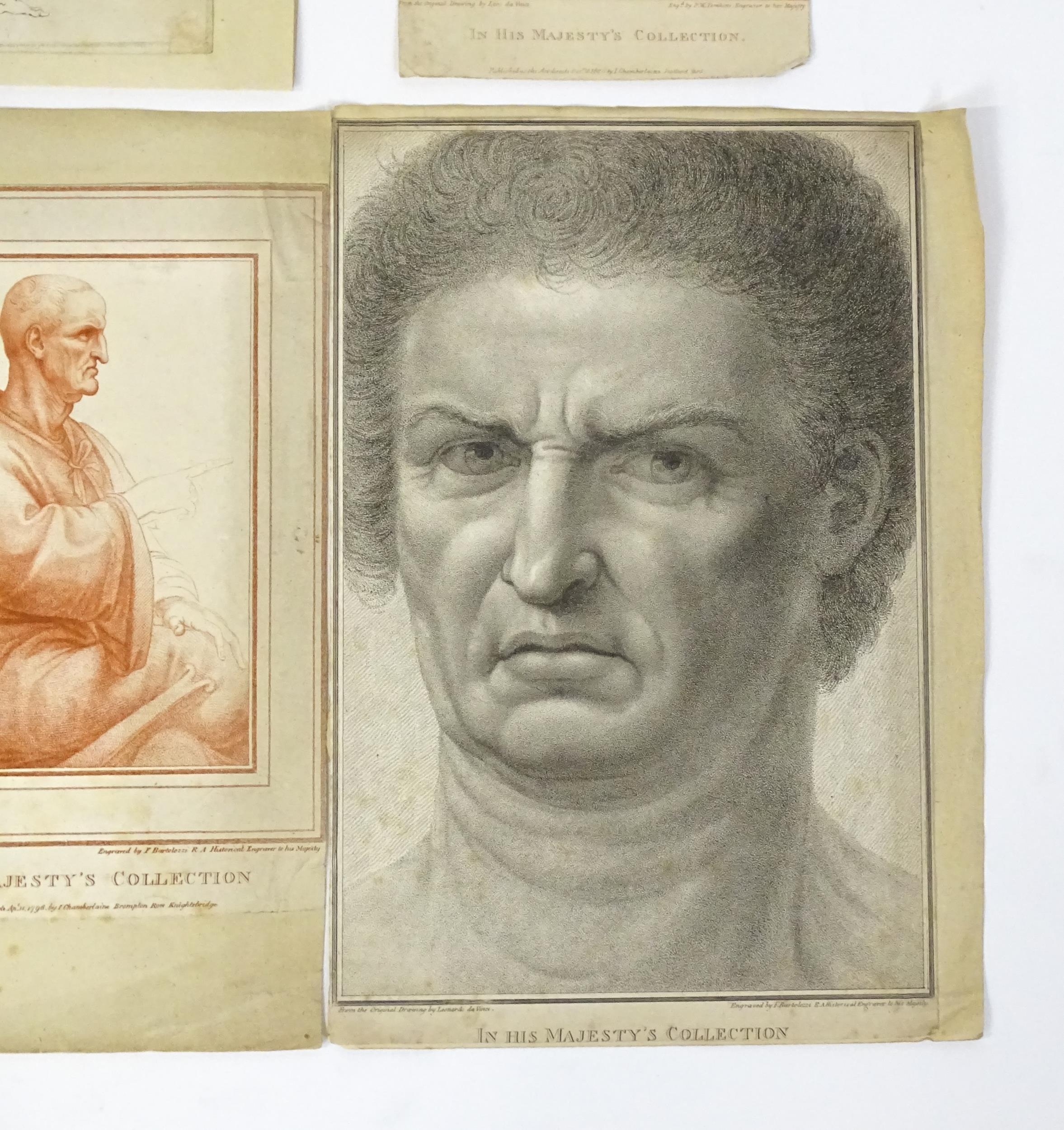 Six 18th / 19thC Bartolozzi stipple engravings after Leonardo da Vinci to include A Portrait of a - Image 3 of 12