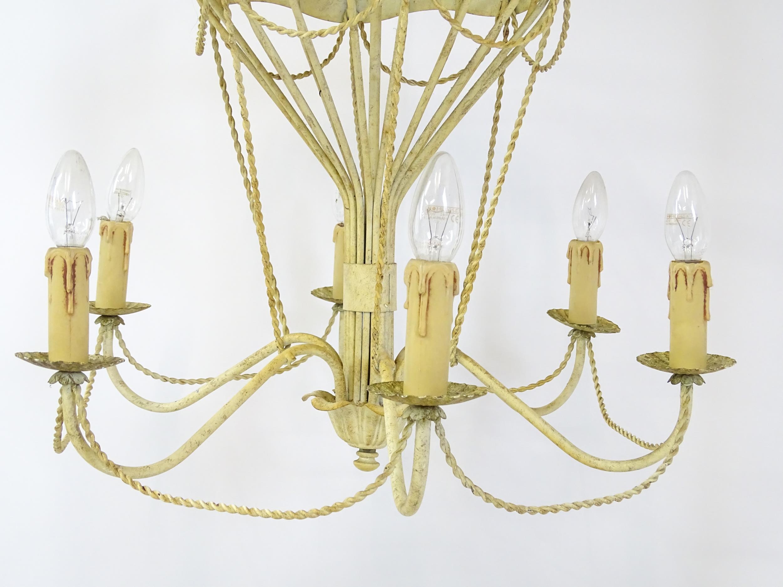 Two pendant ceiling lights / electroliers formed as stylised hot air balloons and having six - Image 4 of 16