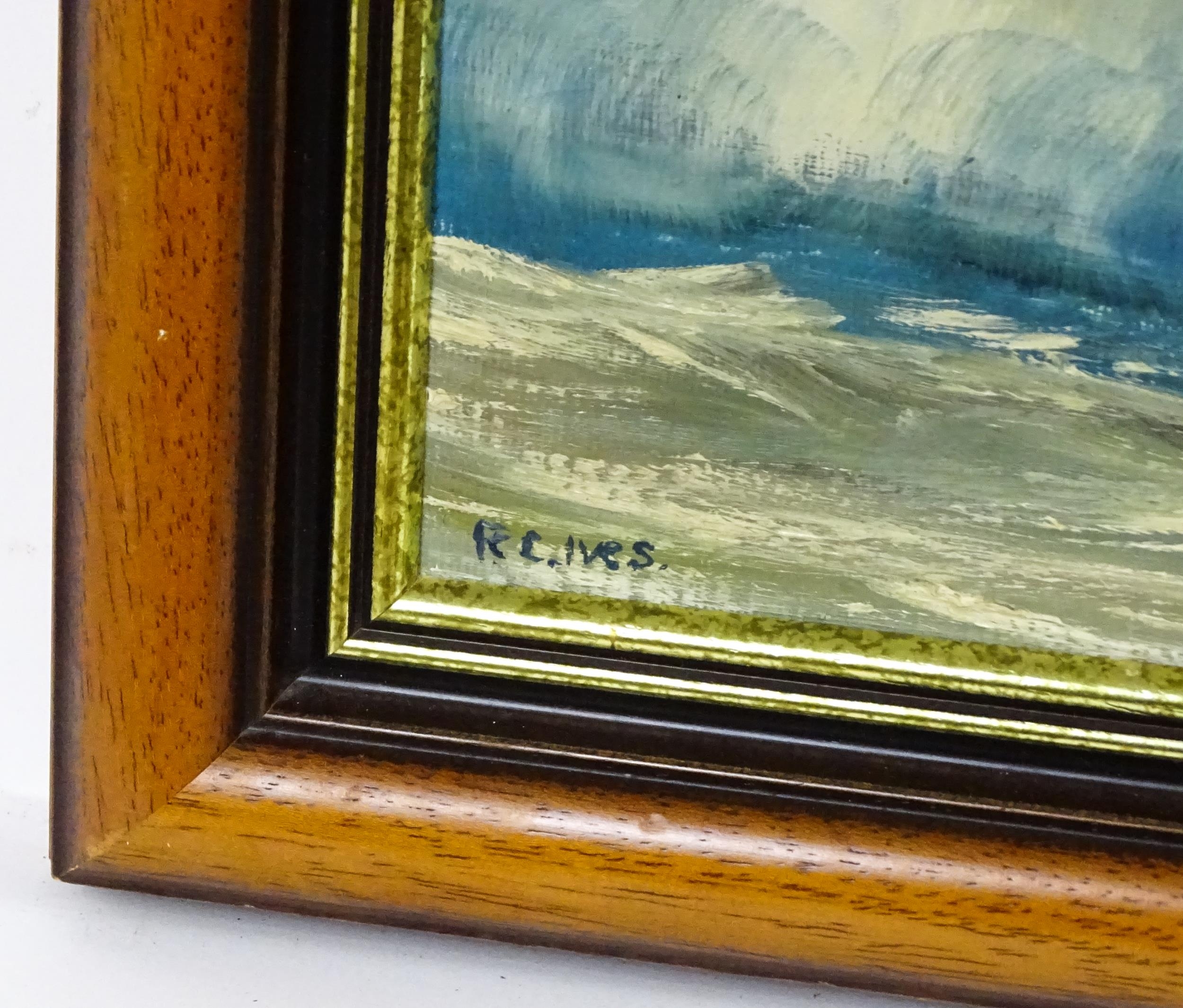 R. C. Ives, 20th century, Oil on canvas, A seascape with crashing waves and gulls in flight. - Image 4 of 4