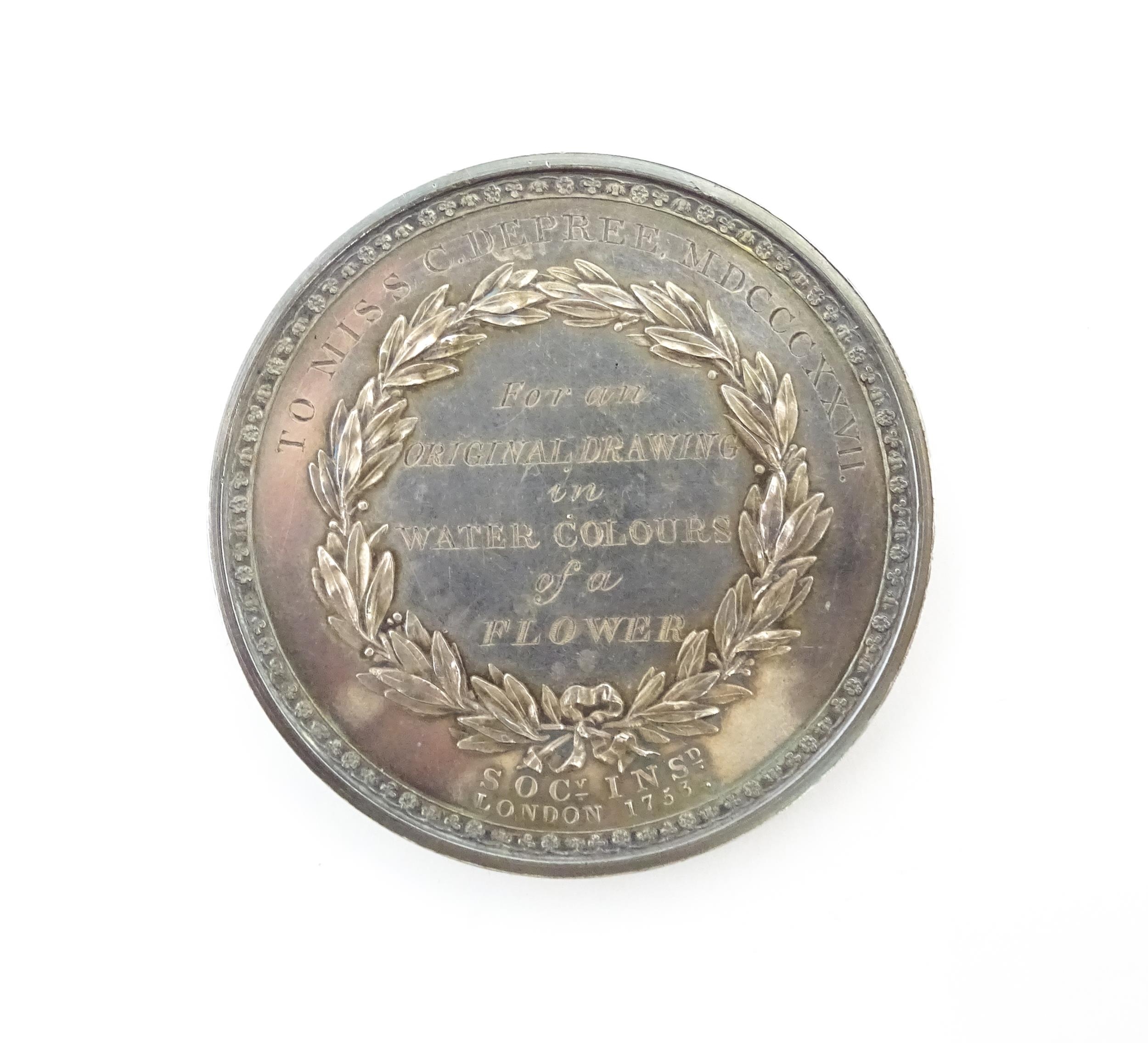 A 19thC white metal Arts and Commerce Promoted medal / medallion awarded 'To Miss C. Depree. - Image 4 of 6