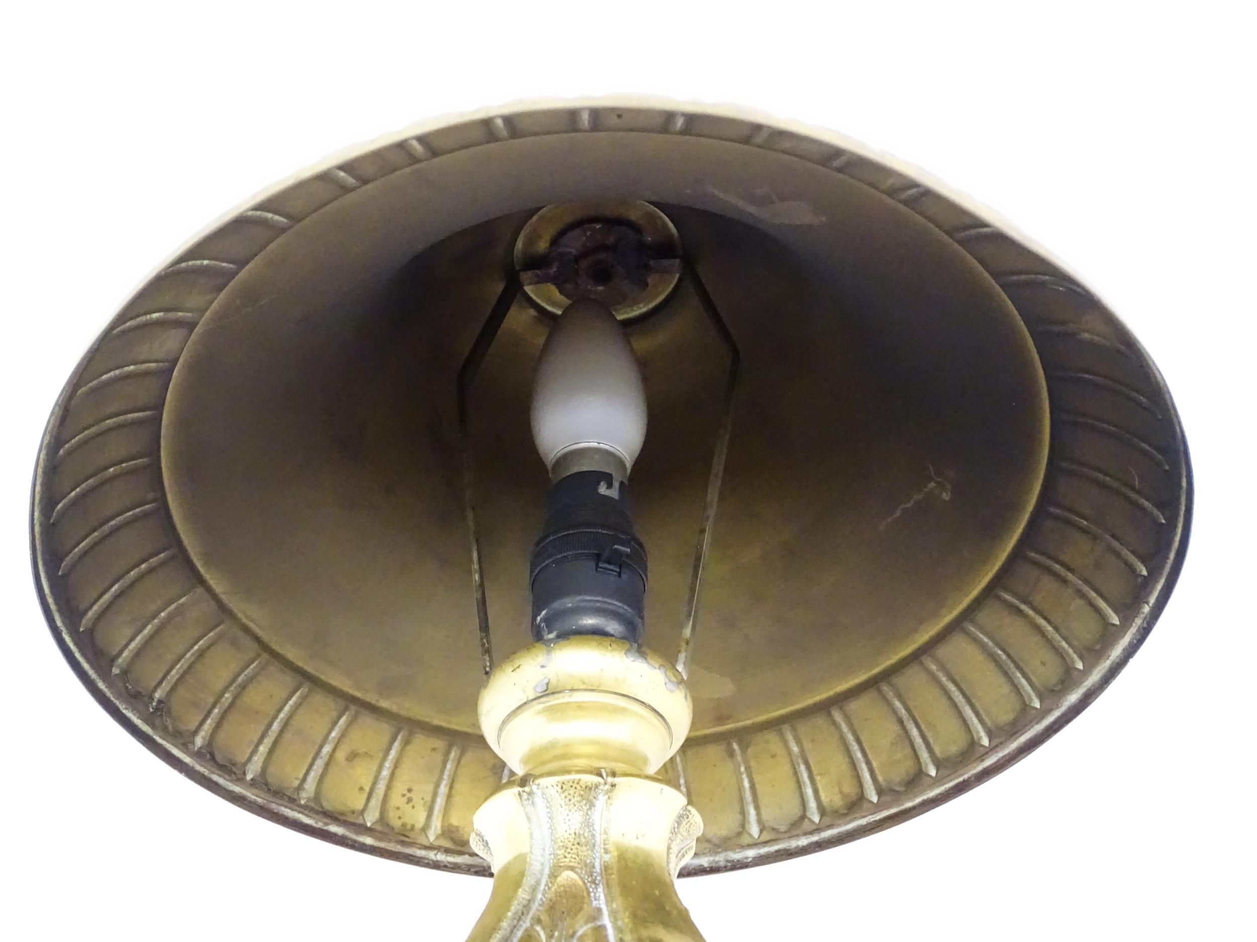 A 20thC brass table lamp with foliate detail and brass domed shade. Approx. 17" high Please Note - - Image 3 of 15