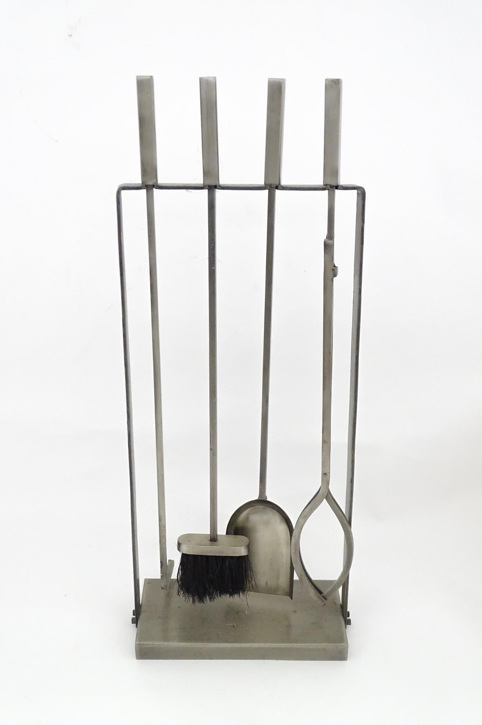 A fireside companion set comprising poker, tongs, brush and shovel. Approx. 31 1/4" high overall - Image 2 of 10