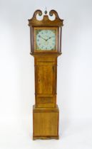 William Preddy, Langport : A 19thC oak cased 30 hour longcase clock with walnut crossbanding, the