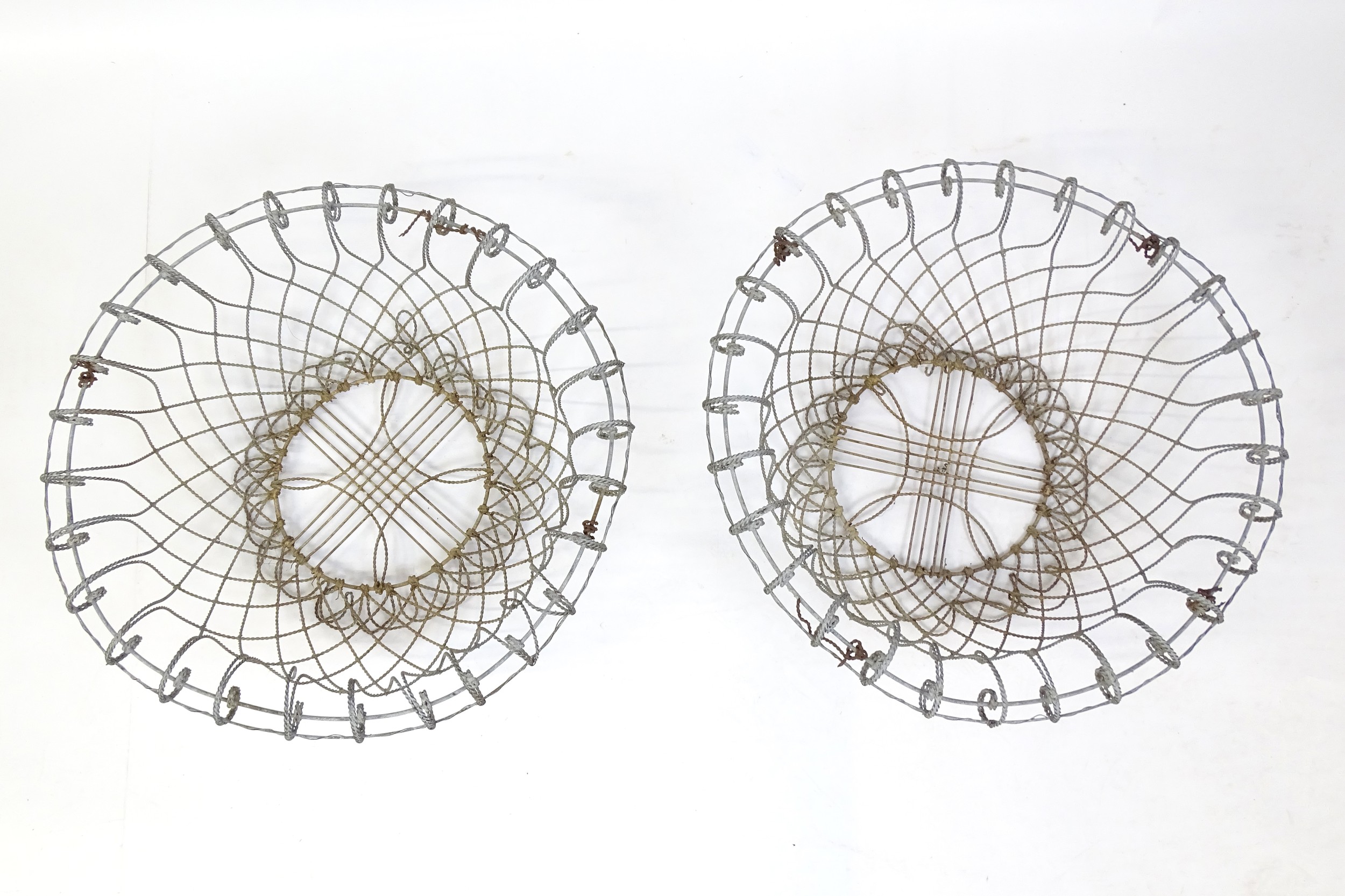 A pair of 19thC wirework planters / baskets with scrolling detail. Each approx. 24" in diameter x 8" - Image 3 of 15