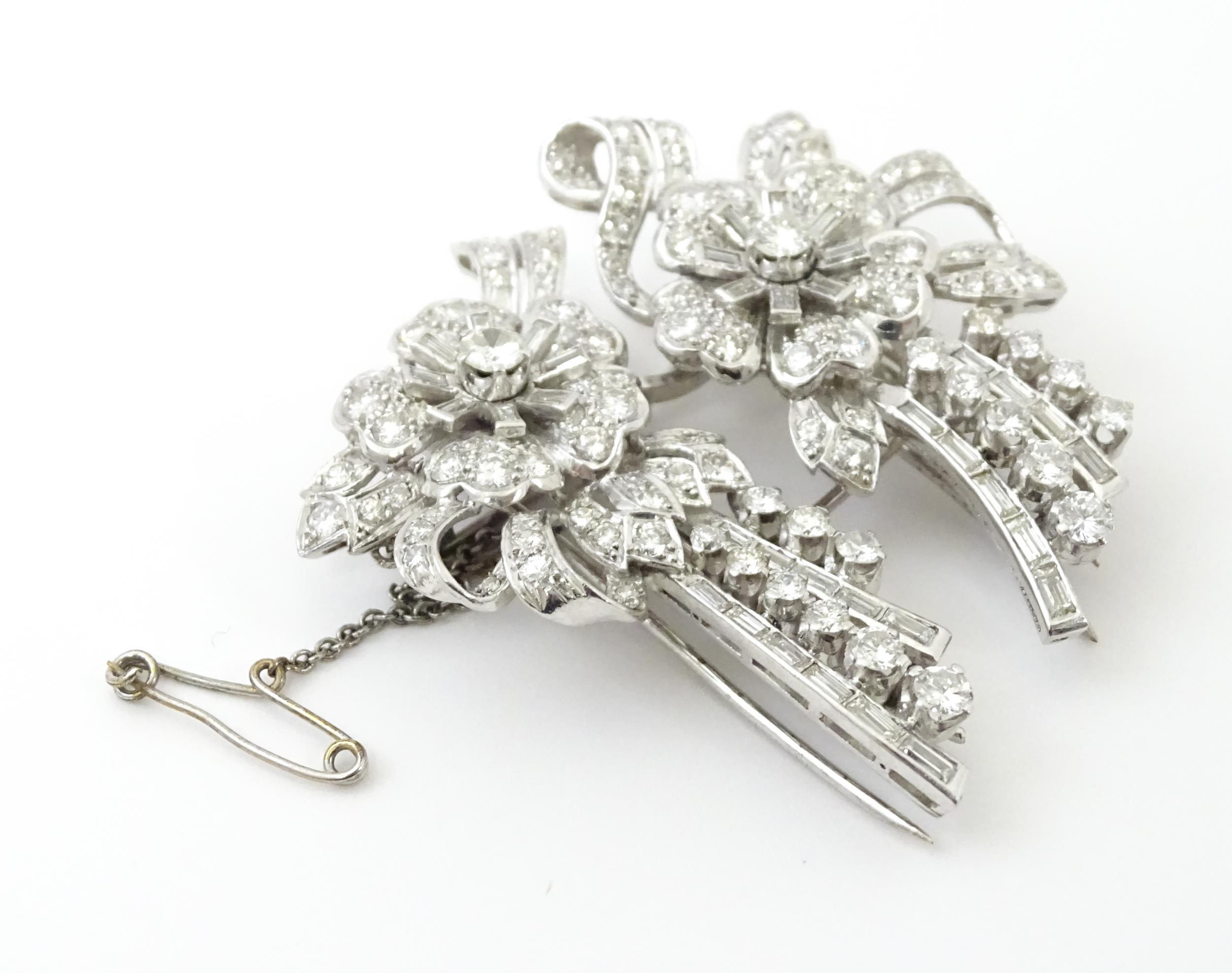 A diamond double clip brooch, the clips with flower and bow detail set with a profusion of - Image 5 of 11