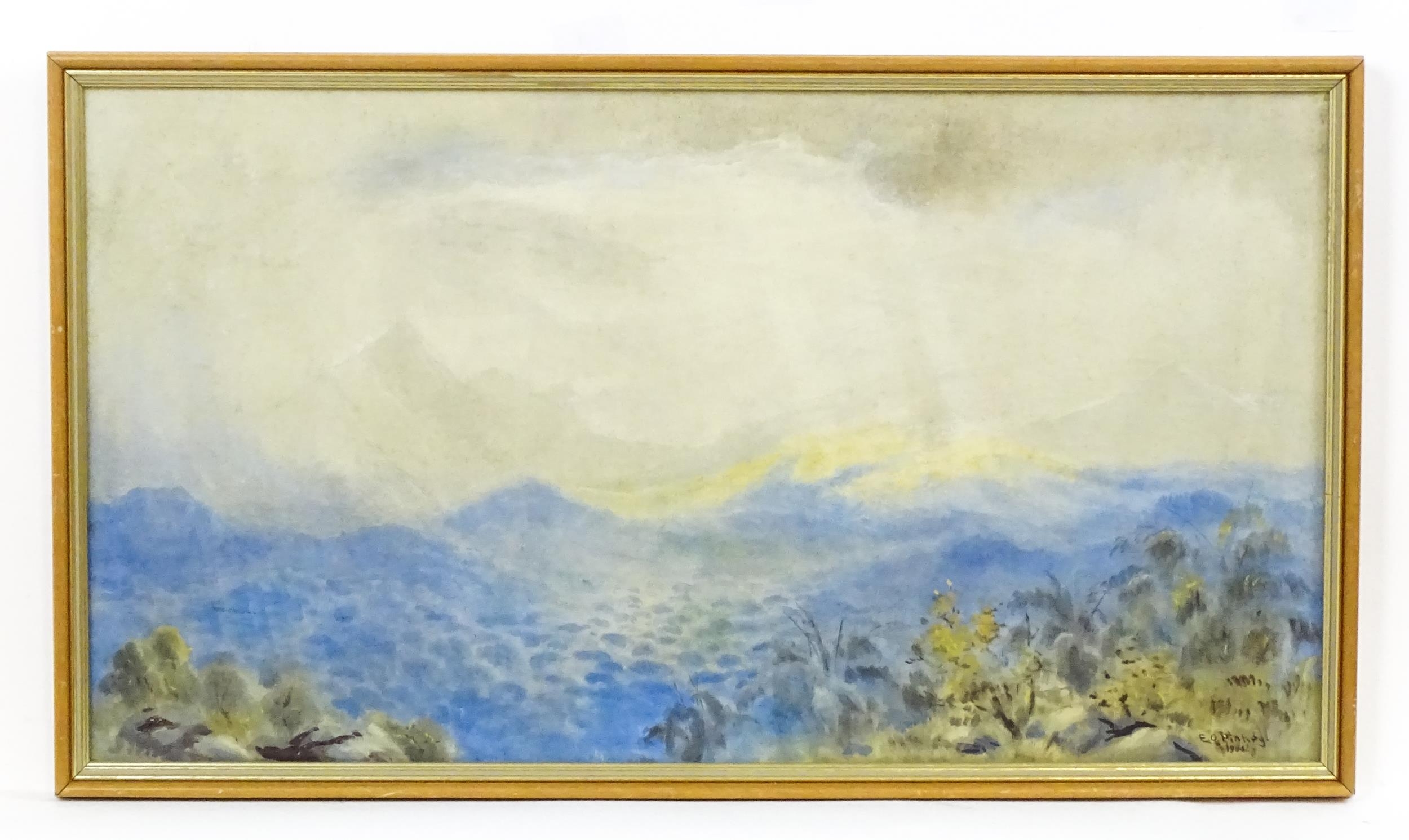 Edith Pinhey, Early 20th century, Watercolour, A Burmese valley landscape with mountains from the