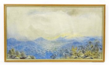 Edith Pinhey, Early 20th century, Watercolour, A Burmese valley landscape with mountains from the