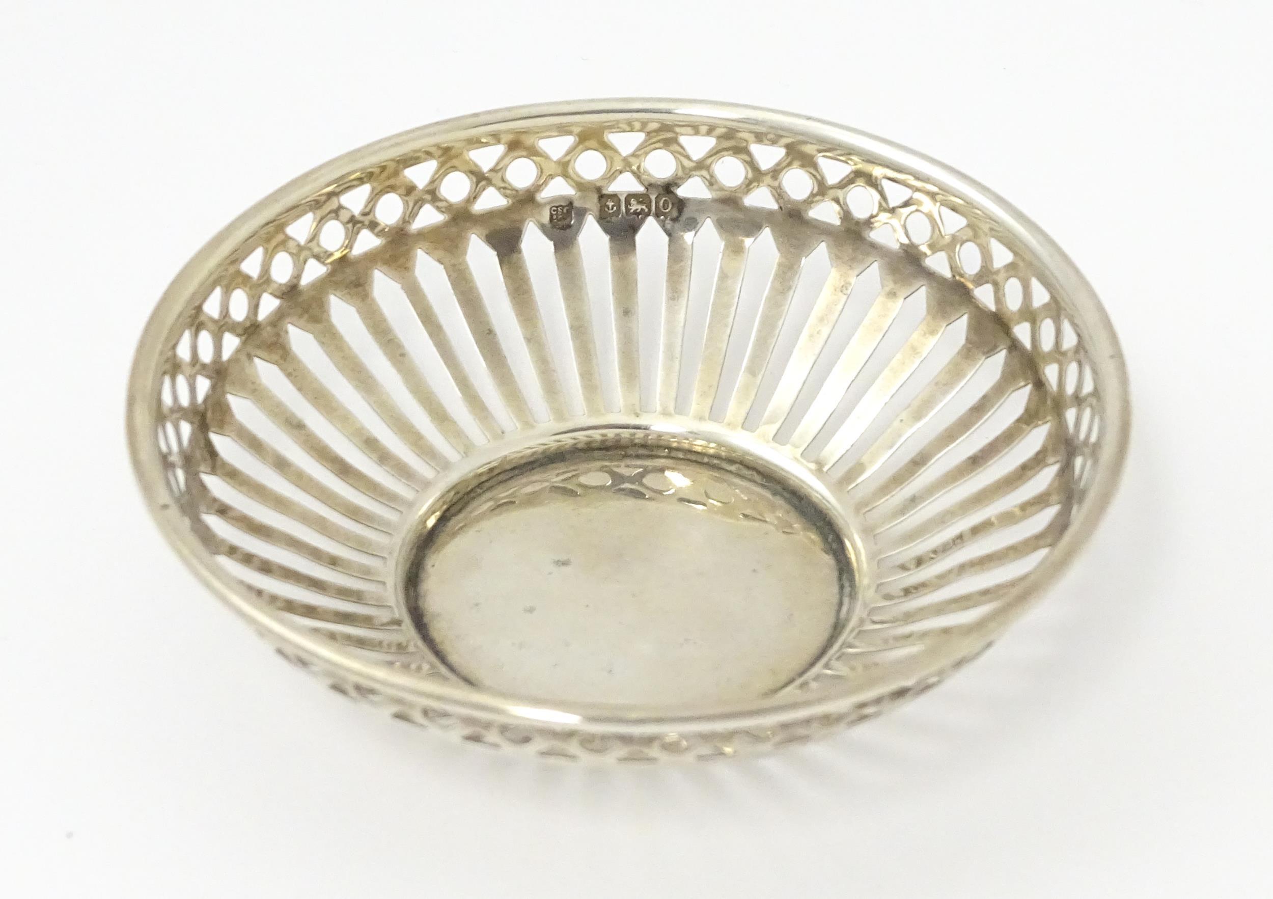 A silver bon bon dish with pierced decoration, hallmarked Birmingham 1913, maker Charles S.