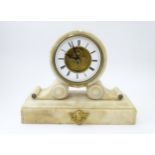A 19thC French alabaster drum head clock by Farcot, Paris, with Roman chapter ring and visible