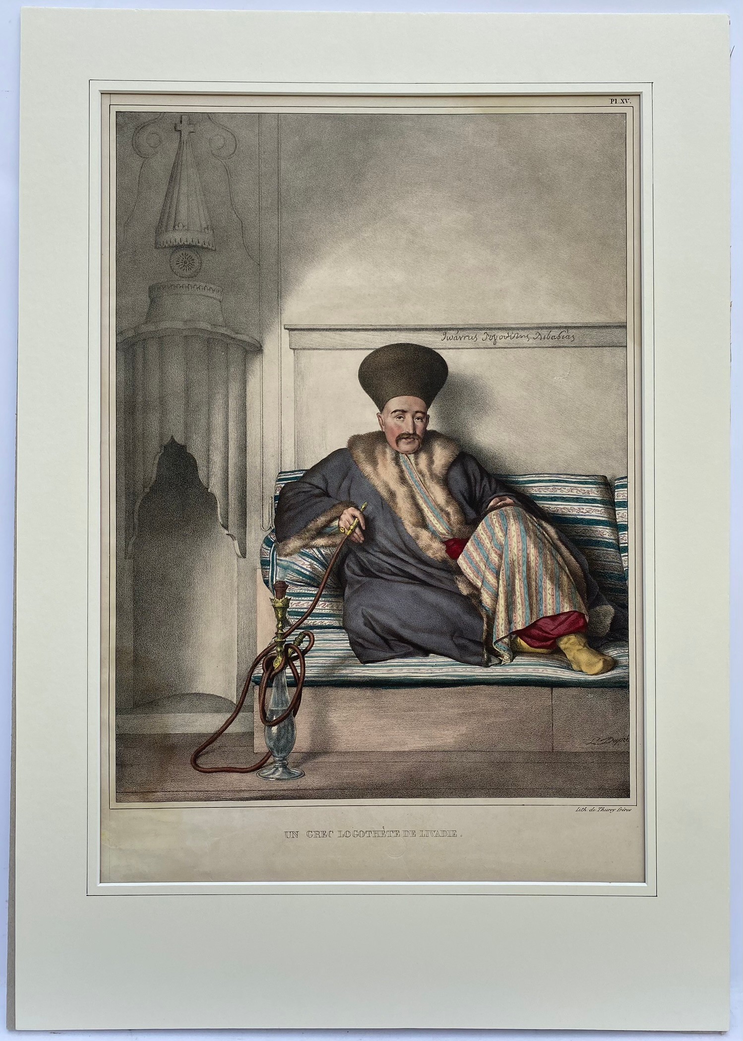 Louis Dupre (1789-1837), Original lithograph hand coloured with watercolour, Titled Un Grec