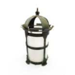An Arts & Crafts style copper lantern with frosted glass shade. Approx. 14 1/4" high Please Note -