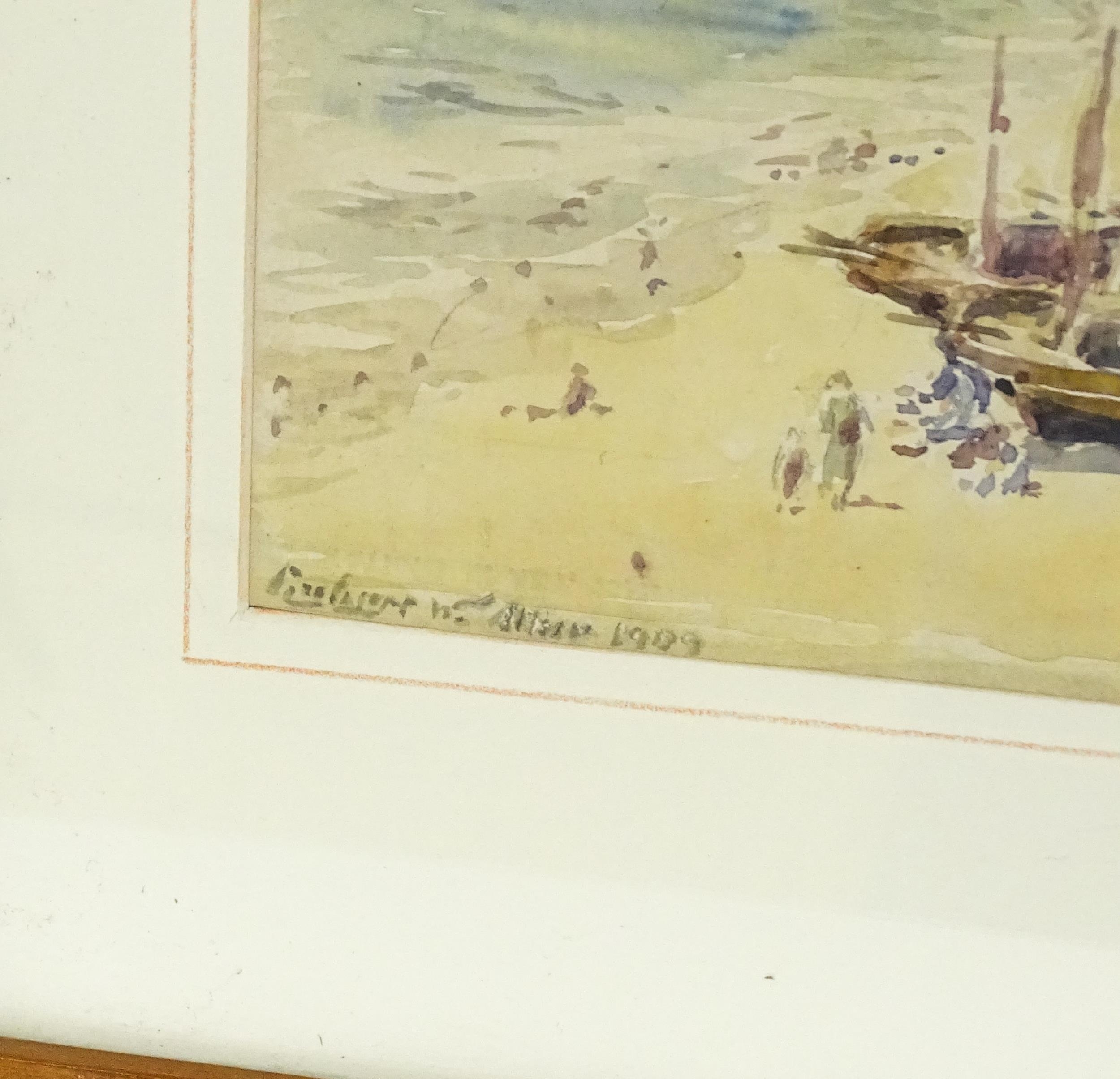 Early 20th century, British / Scottish School, Watercolour, A coastal town scene with pier, boats - Image 4 of 4