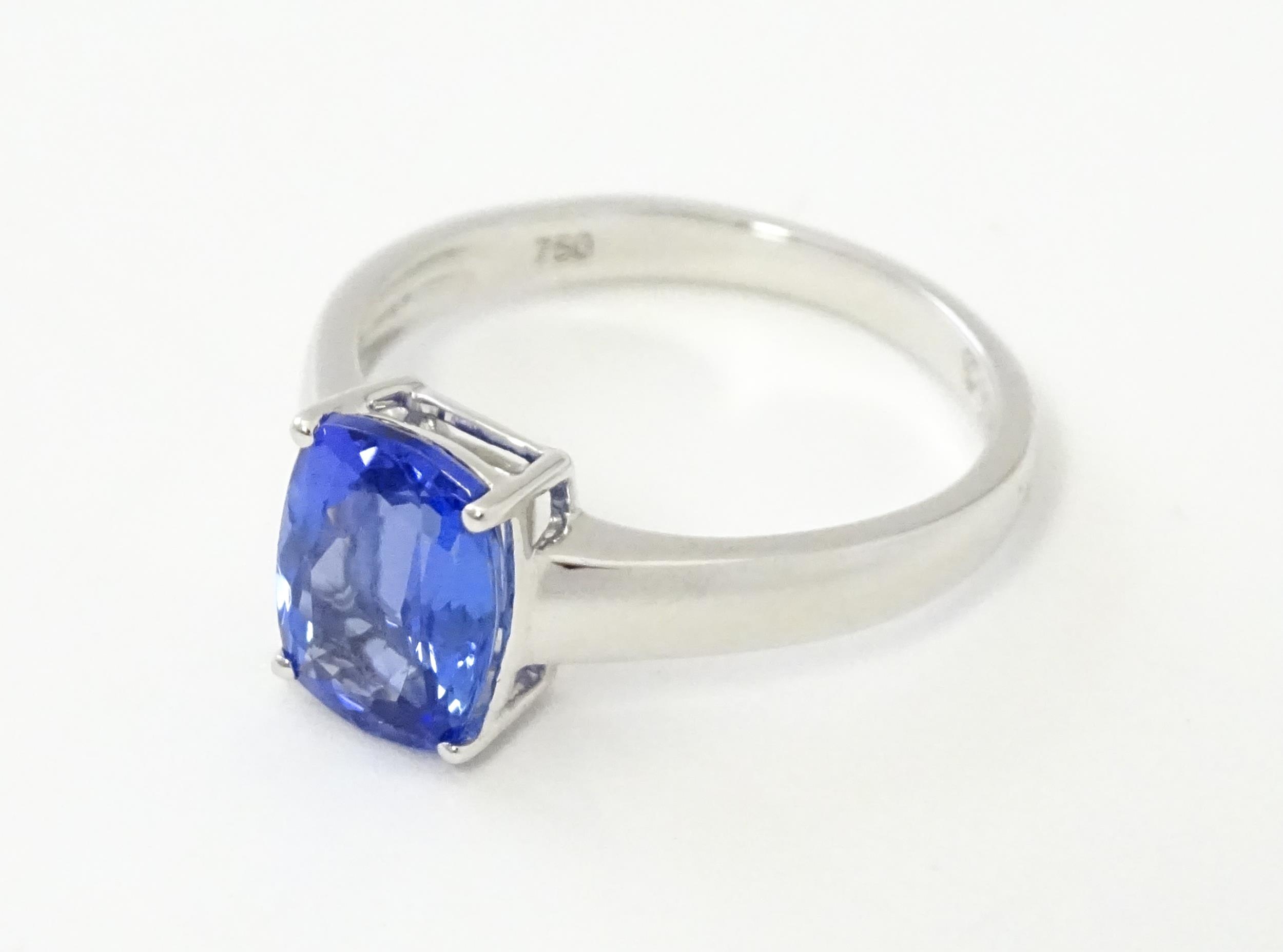 An 18ct white gold ring set with tanzanite. Ring size approx. N. Please Note - we do not make - Image 3 of 6