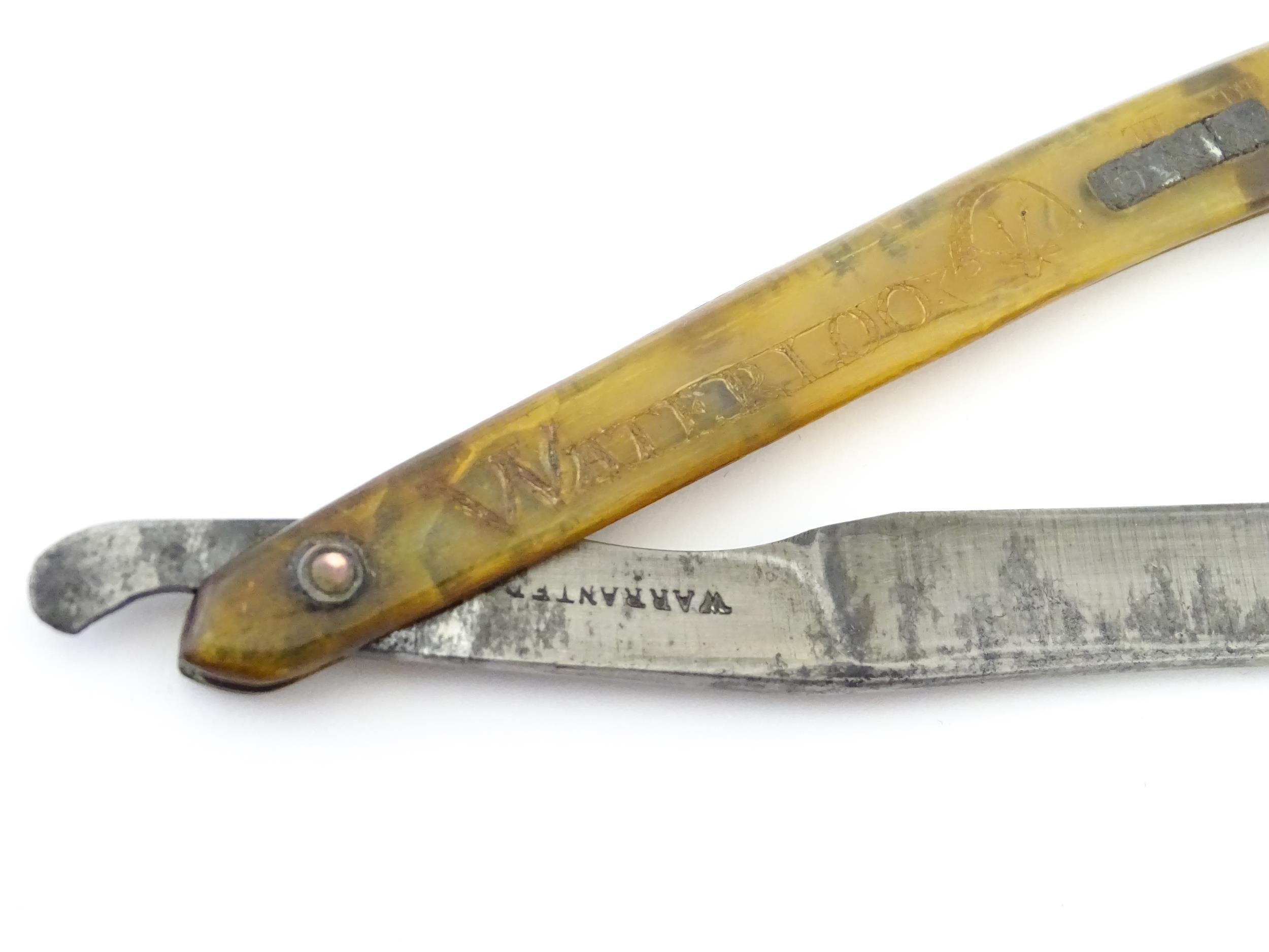 Militaria : a 19thC straight razor, the horn handle inscribed 'Adam Chalmers Lt Inft 79th' and ' - Image 5 of 15