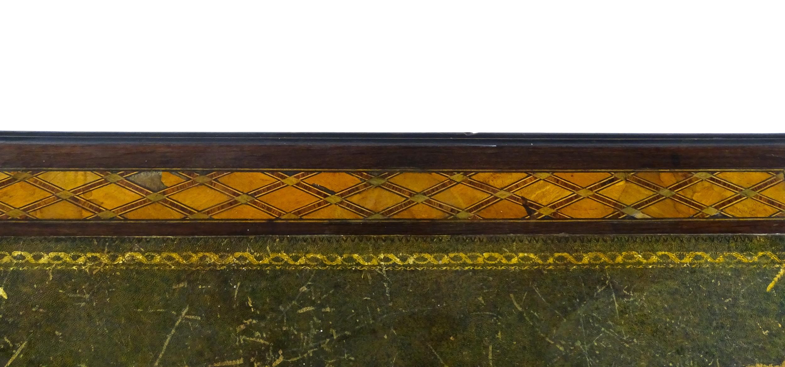 A 19thC side table with a satinwood inlaid top enclosing a gold tooled green leather top above a - Image 10 of 10