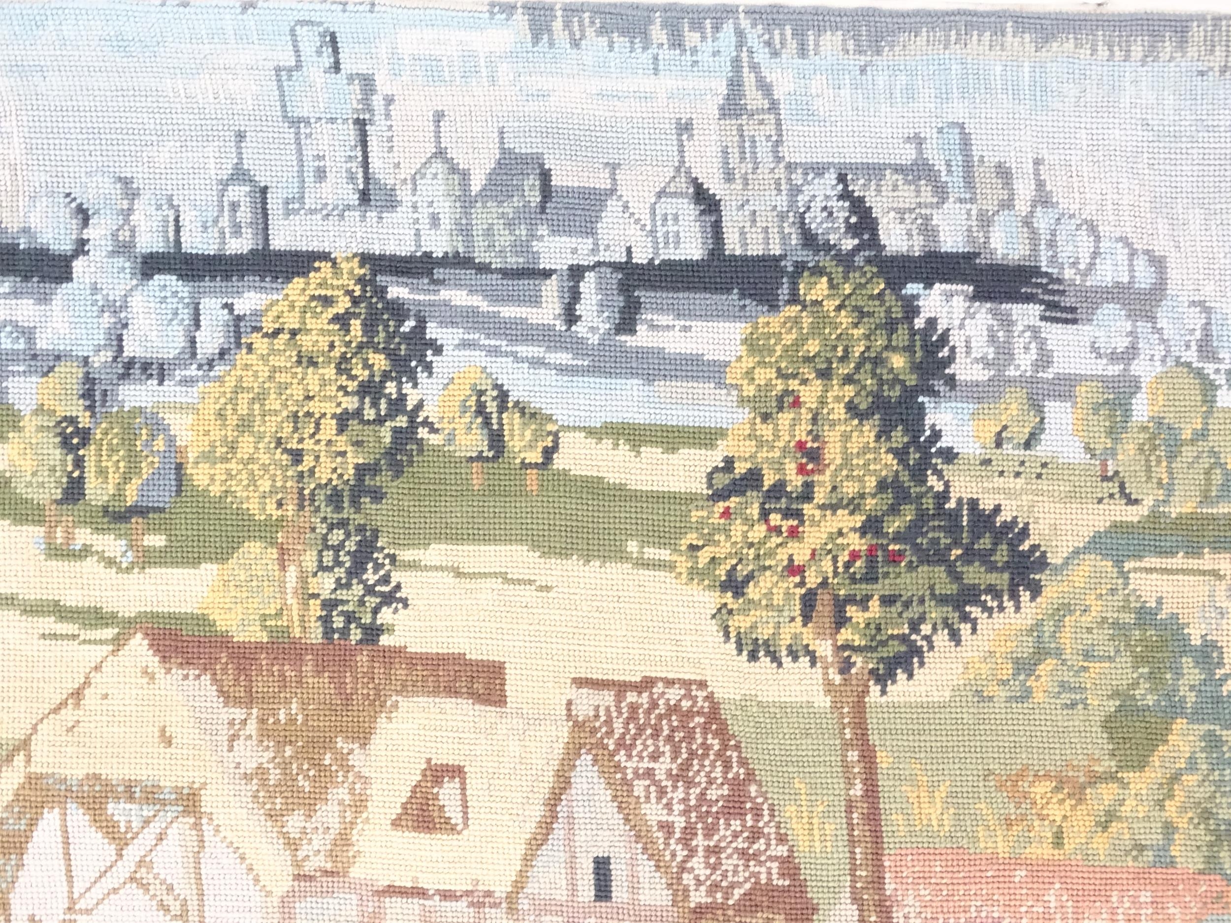 Two 20thC Continental tapestries one depicting sheep grazing with town beyond, the other depicting a - Image 14 of 21