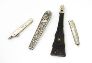 Assorted items to include a French pen knife with Stanhope and Eiffel Tower detail with a Bakelite