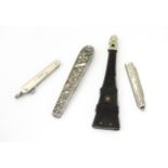 Assorted items to include a French pen knife with Stanhope and Eiffel Tower detail with a Bakelite