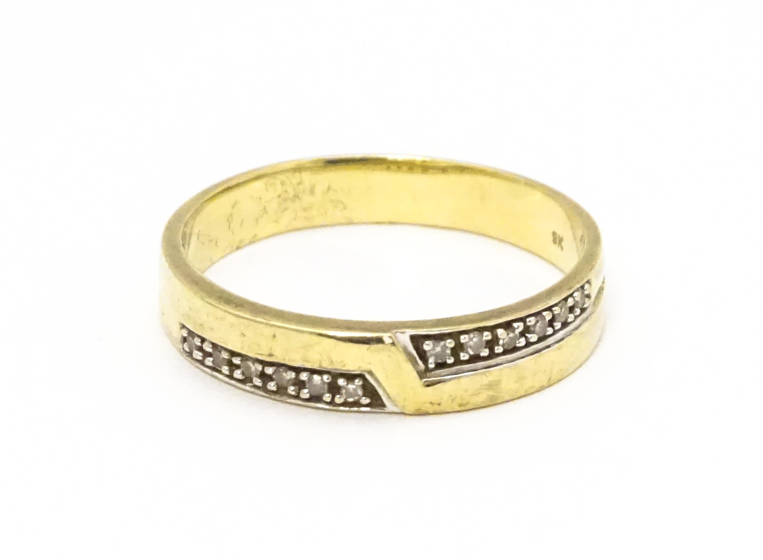 A 9ct gold ring set with white stones in white metal settings. Ring size approx. T Please Note - - Image 3 of 8