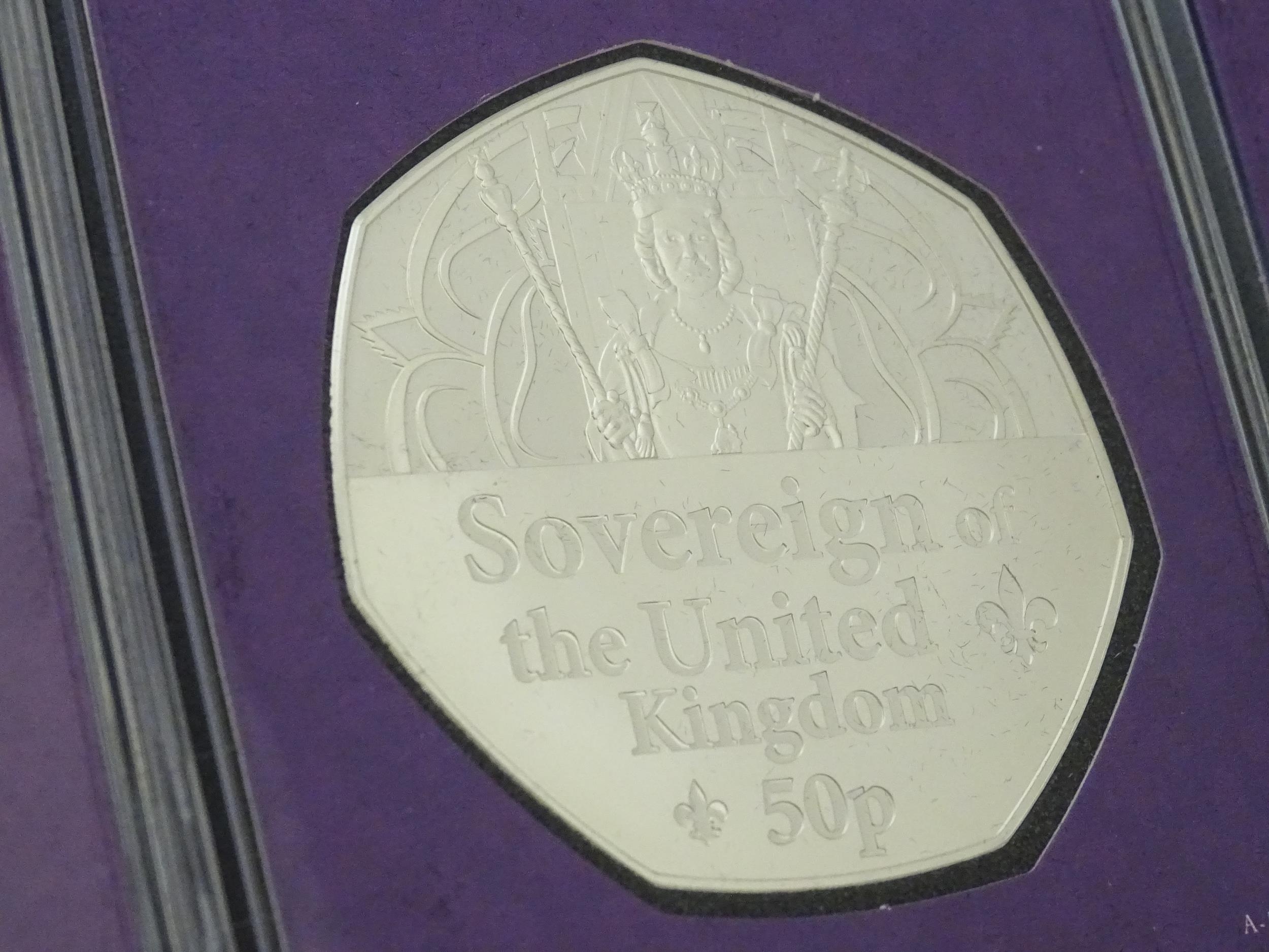 Coins : a cased Royal Mint Queen Elizabeth II Platinum Jubilee (1952-2002) silver 1oz 50p Datestruck - Image 7 of 10