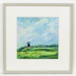 Rupert Aker, 21st century, Cotswold School, Oil on board, A landscape with Brill windmill. Signed