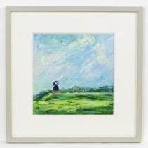 Rupert Aker, 21st century, Cotswold School, Oil on board, A landscape with Brill windmill. Signed