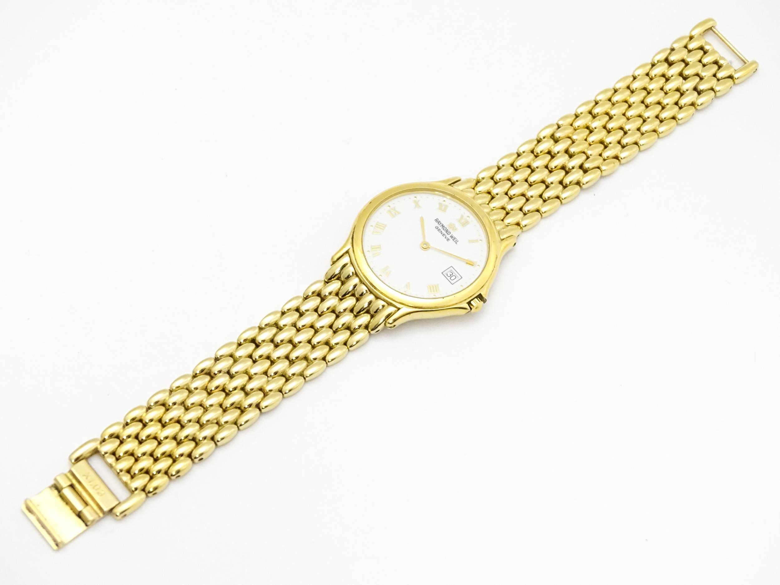 A Raymond Weil gold plated stainless steel Chorus quartz bracelet wristwatch, ref. 5568, the dial - Image 5 of 10