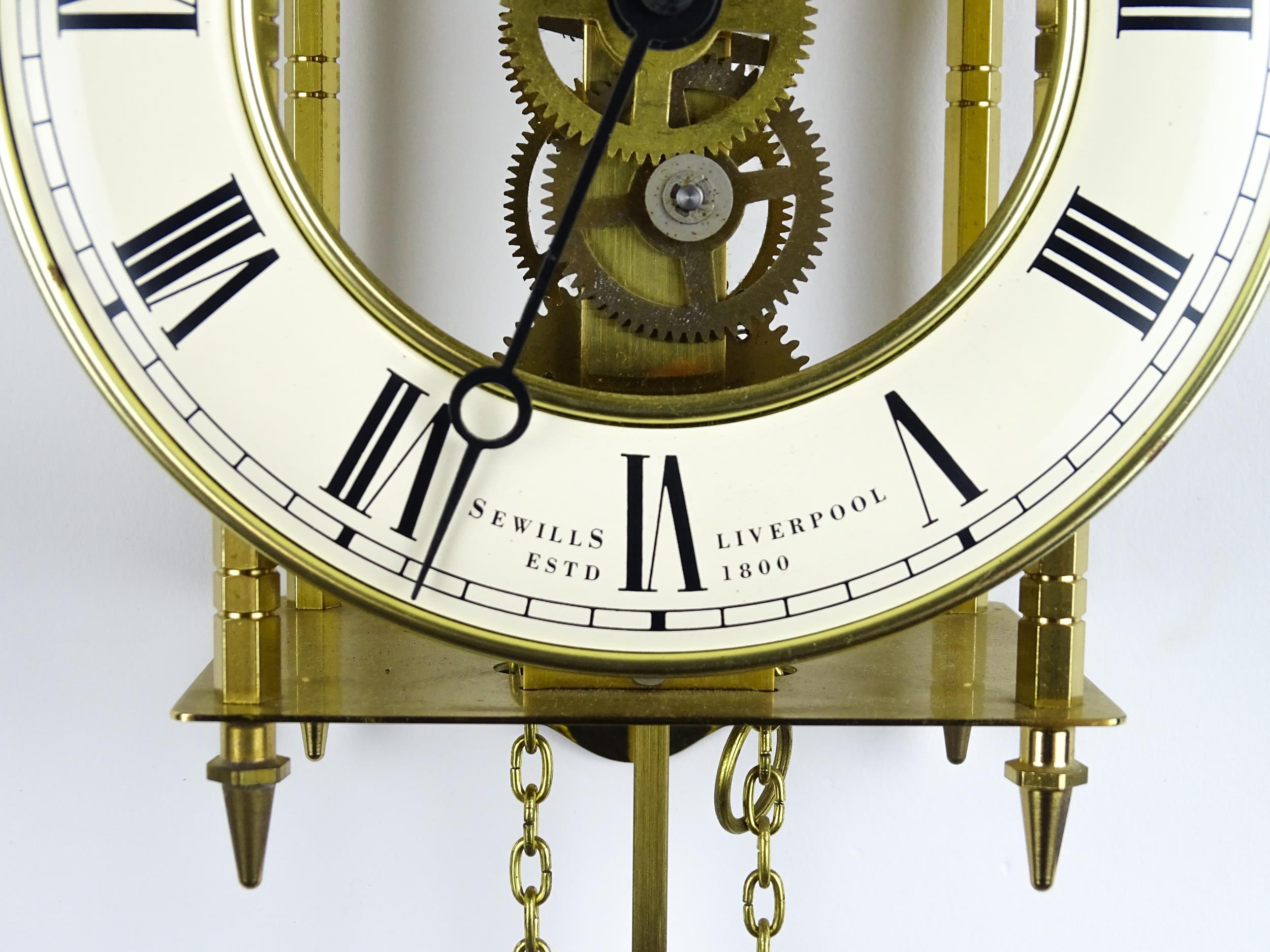 A late 20thC Sewills of Liverpool brass cased skeleton lantern wall clock, circular dial with - Image 5 of 7