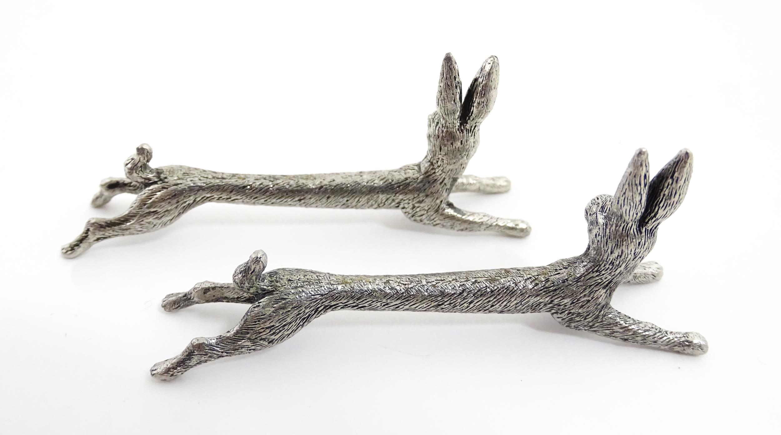 Three pairs of 20thC silver plate novelty knife rests modelled as hares, foxes and boars. Approx. - Image 7 of 15