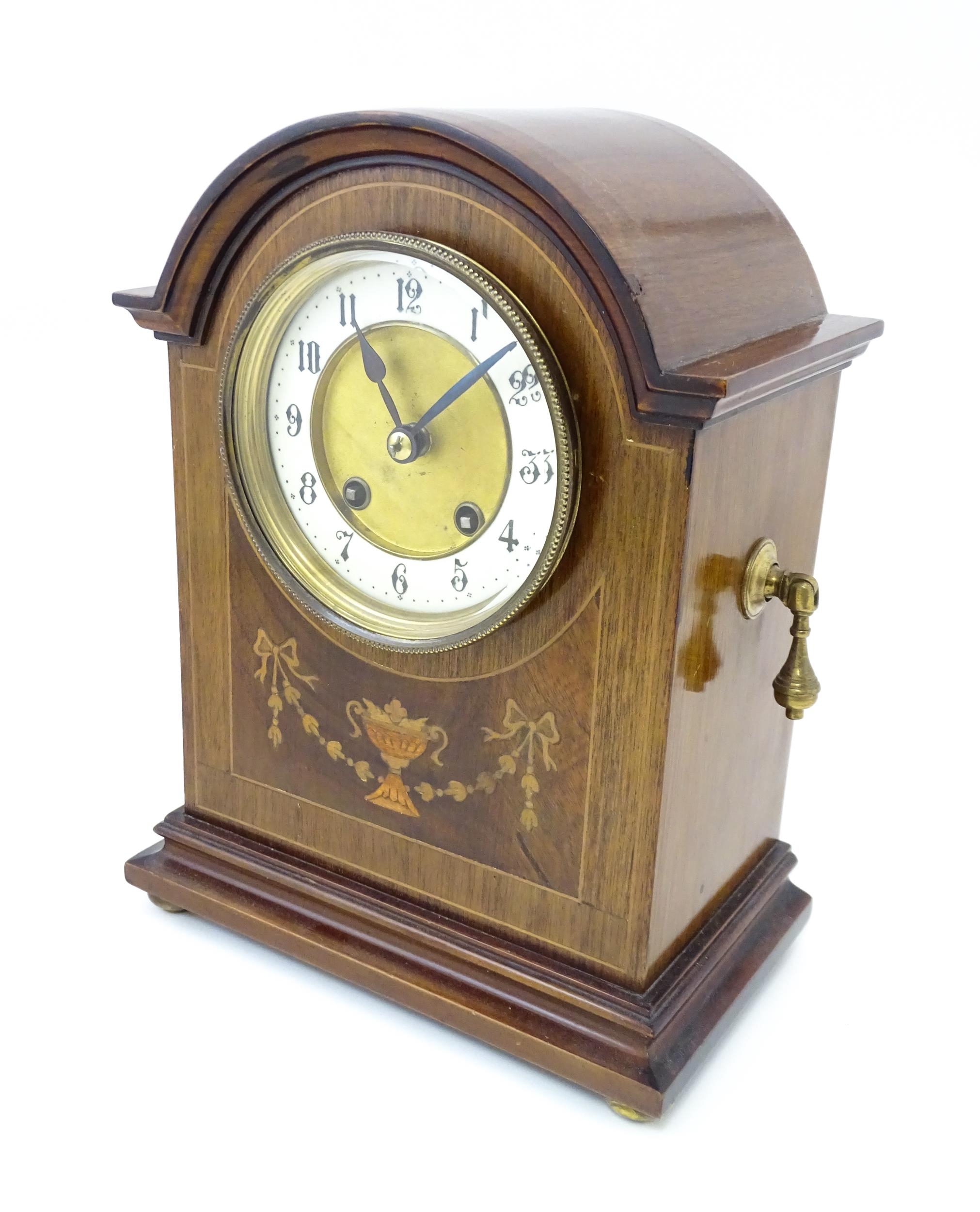 A late 19thC / early 20thC German mahogany cased mantel clock by Philipp Haas & Sohne. The case with - Image 3 of 9