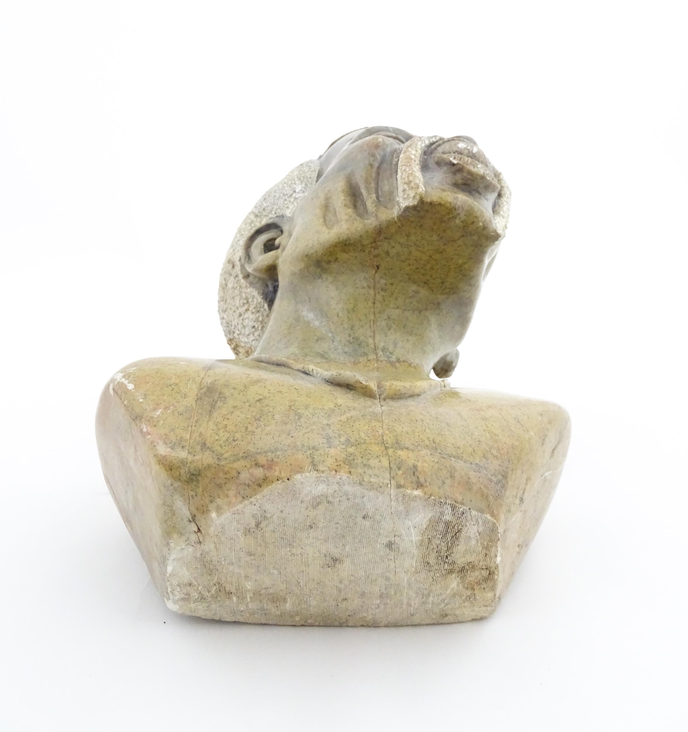 Ethnographic / Native / Tribal : An African carved soapstone bust modelled as a man with a - Image 8 of 9