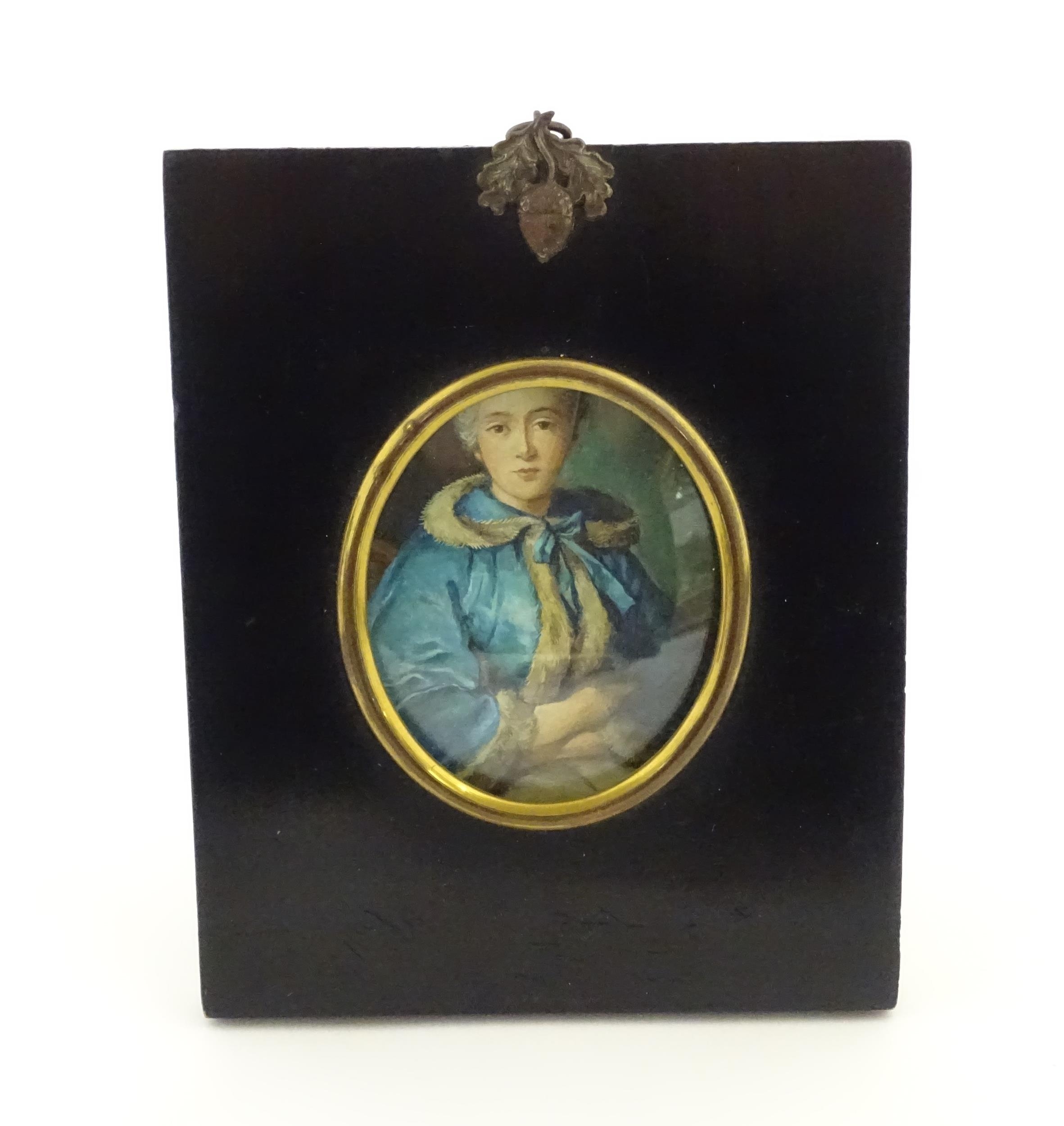 An early 20thC oil on card portrait miniature depicting The Comtesse de Tillieres after Jean-Marc - Image 3 of 9