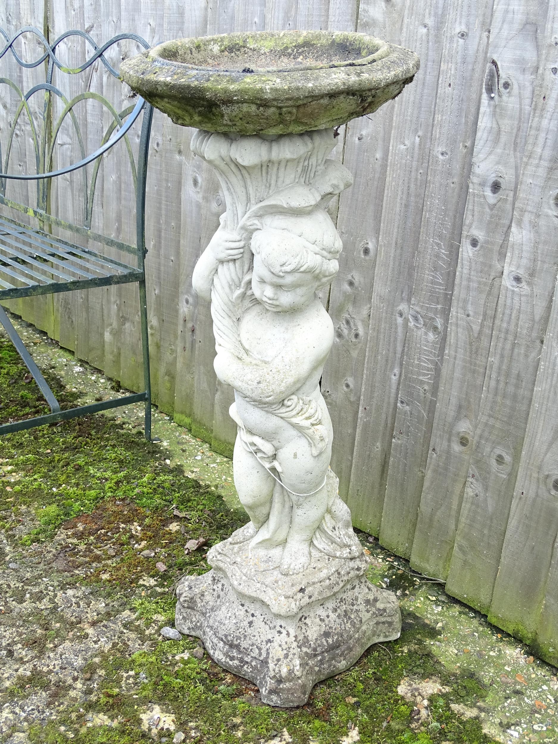 Garden & Architectural : a large reconstituted stone bird bath modelled as a cherub, standing approx - Image 4 of 7